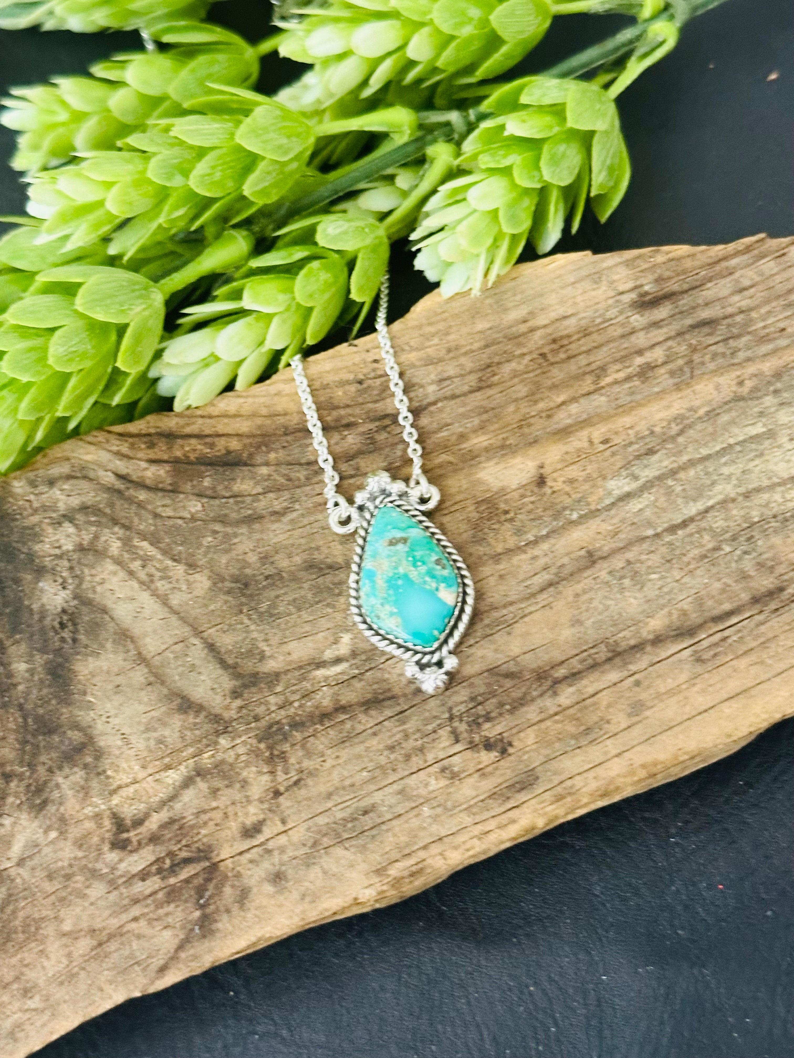 Southwest Handmade Emerald Valley Turquoise & Sterling Silver Necklace