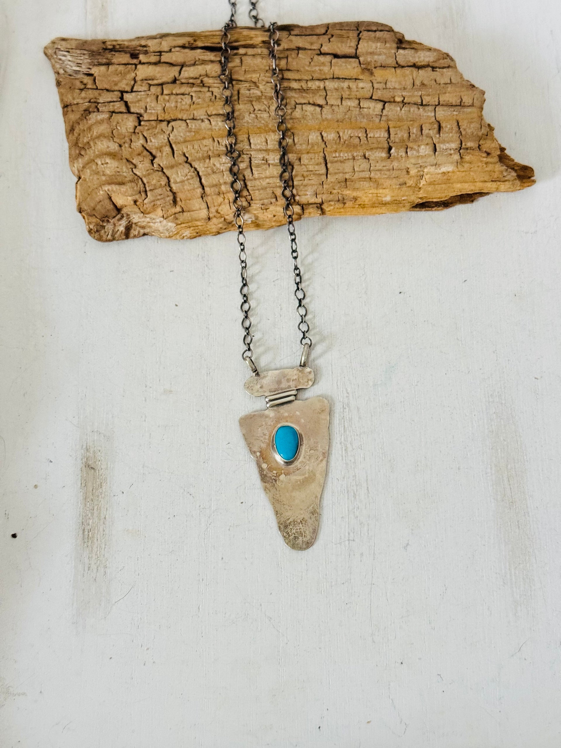 Navajo Made Kingman Turquoise & Sterling Silver Arrow Necklace
