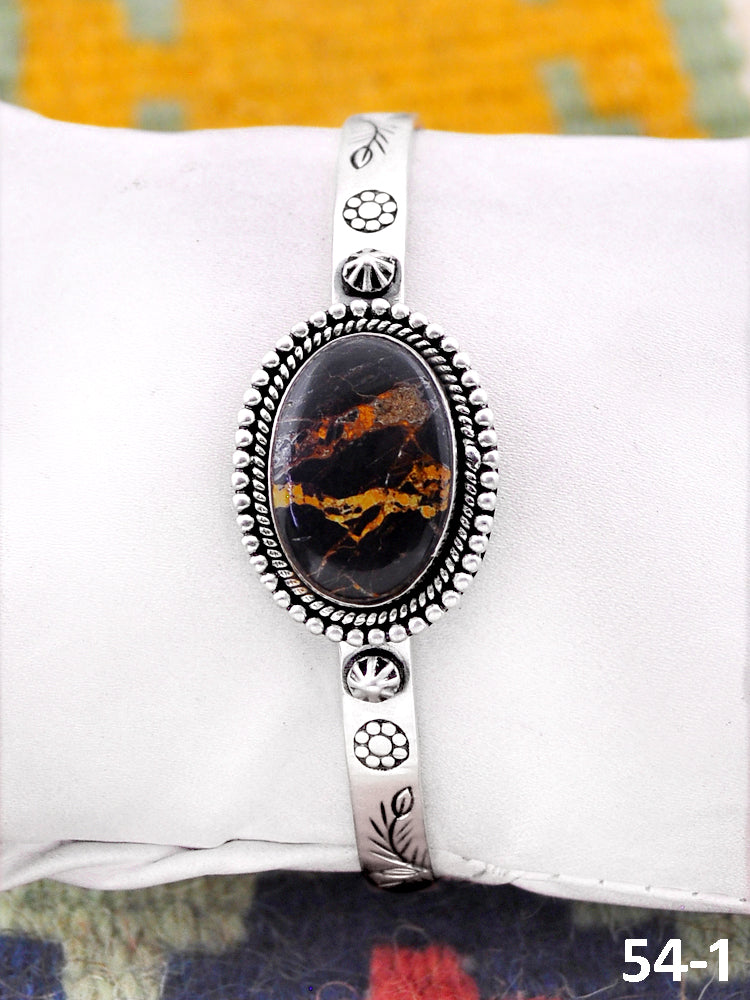 Southwest Handmade Black Jack Turquoise & Sterling Silver Cuff Bracelet