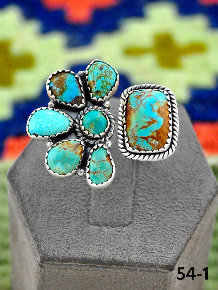 Southwest Handmade #8 Turquoise & Sterling Silver Adjustable Ring