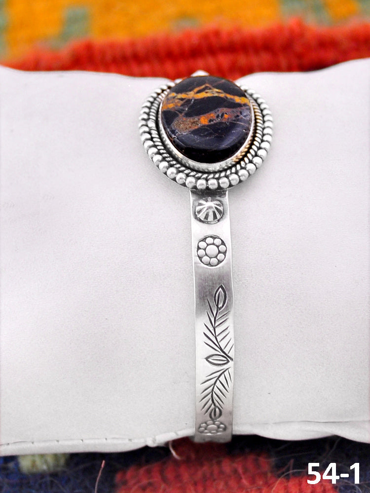 Southwest Handmade Black Jack Turquoise & Sterling Silver Cuff Bracelet