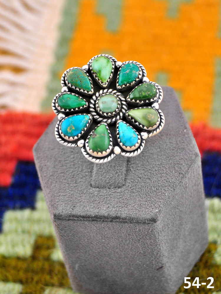 Southwest Handmade Emerald Valley Turquoise & Sterling Silver Adjustable Ring