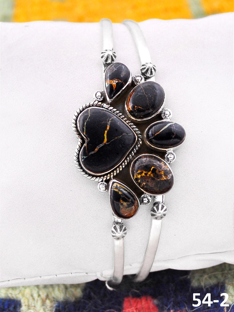 Southwest Handmade Black Jack Turquoise & Sterling Silver Cuff Bracelet