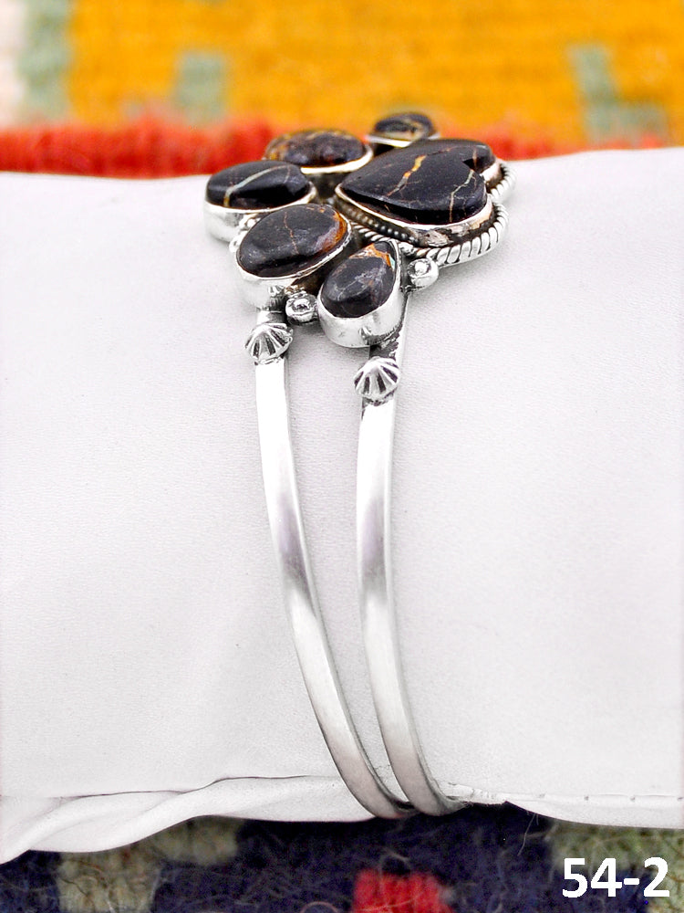 Southwest Handmade Black Jack Turquoise & Sterling Silver Cuff Bracelet