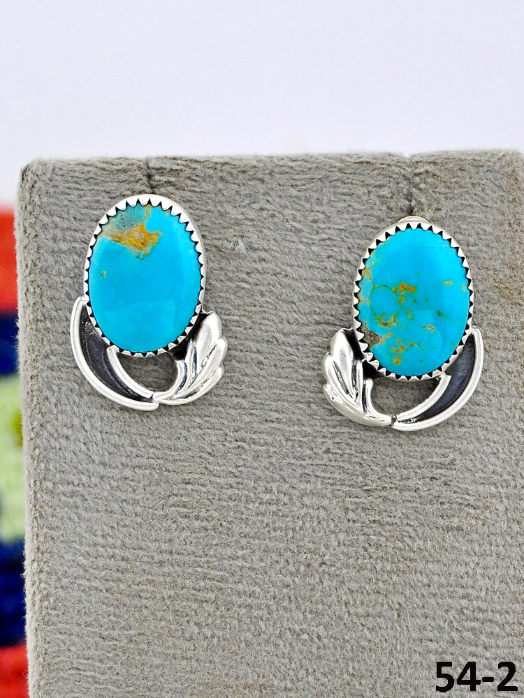 Southwest Made Tyron Turquoise & Sterling Silver Post Earrings