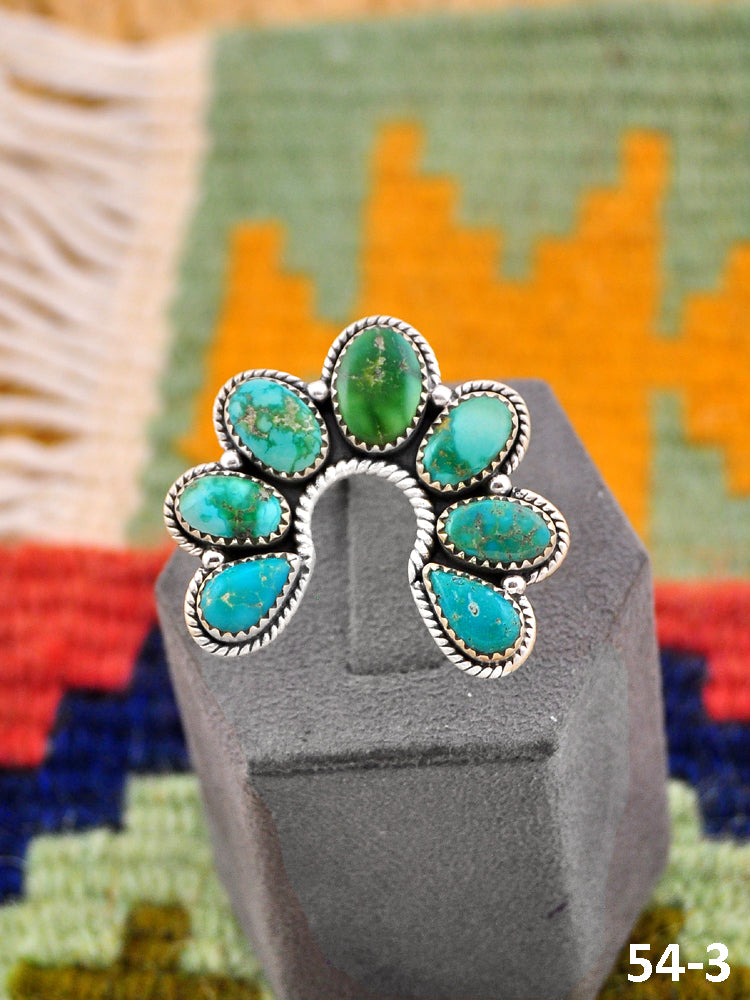 Southwest Handmade Emerald Valley Turquoise & Sterling Silver Adjustable Naja Ring