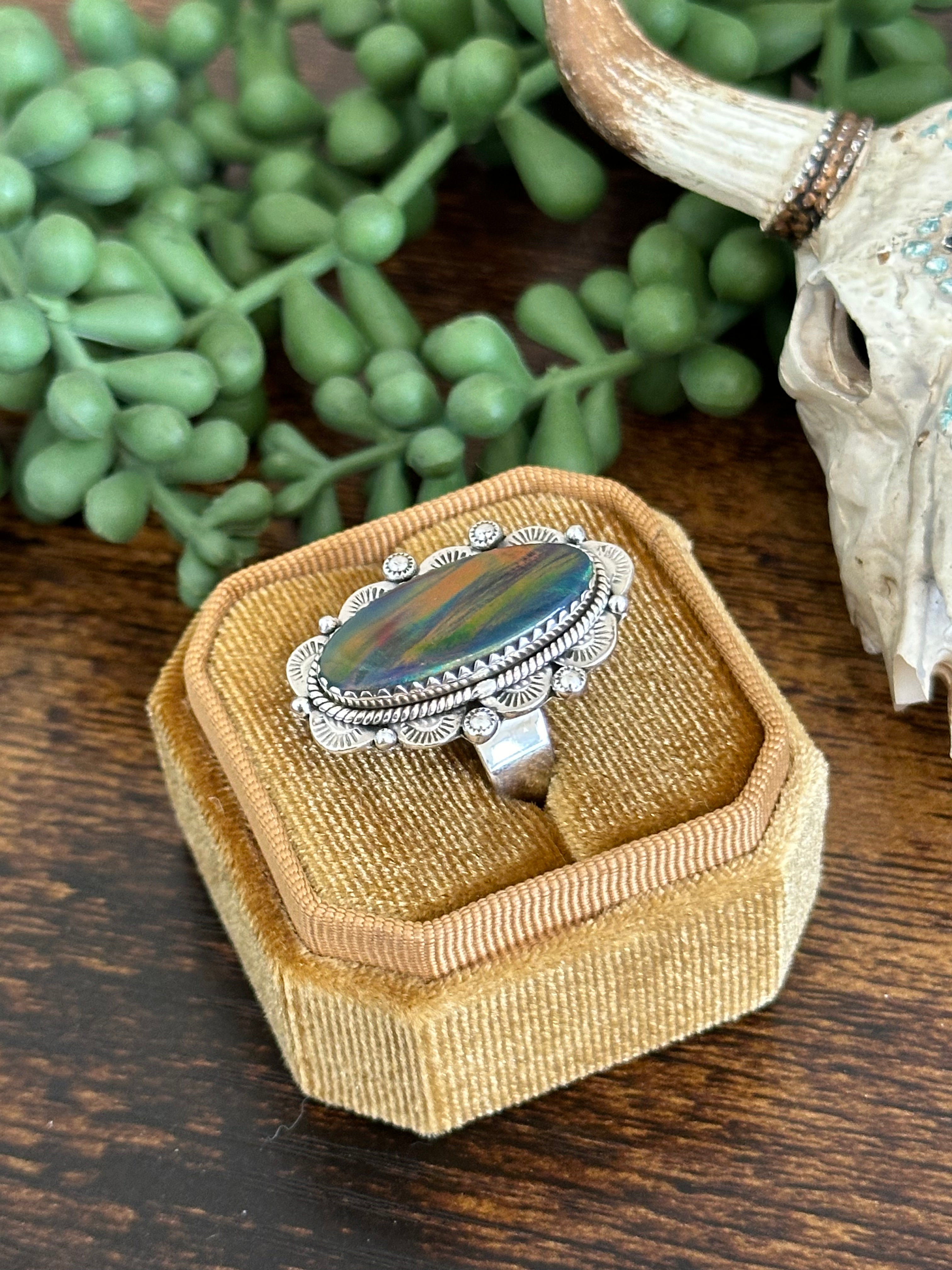 Southwest Handmade Opal & Sterling Silver Adjustable Ring