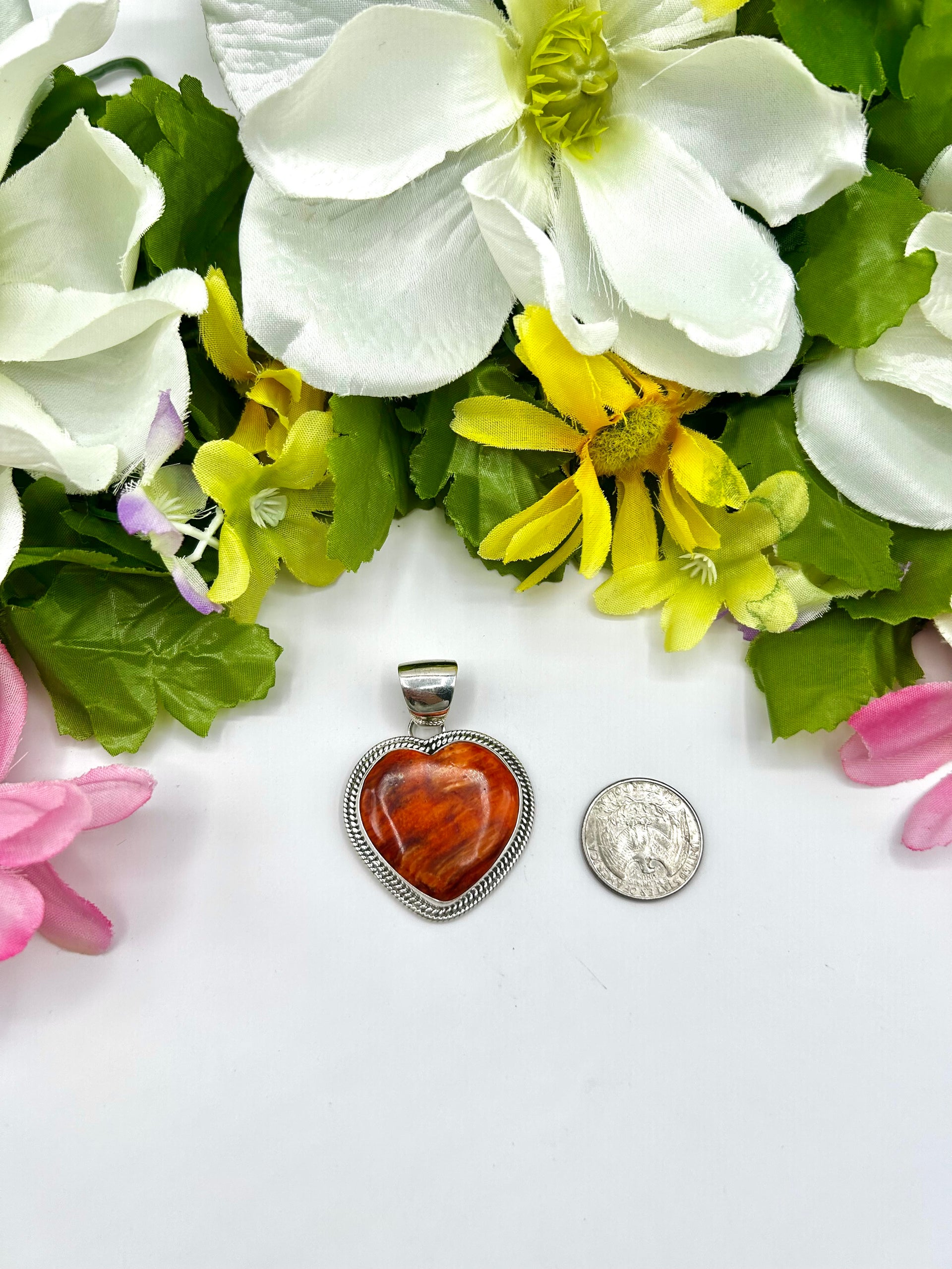 Navajo Made Spiny Oyster & Sterling Silver Pendant