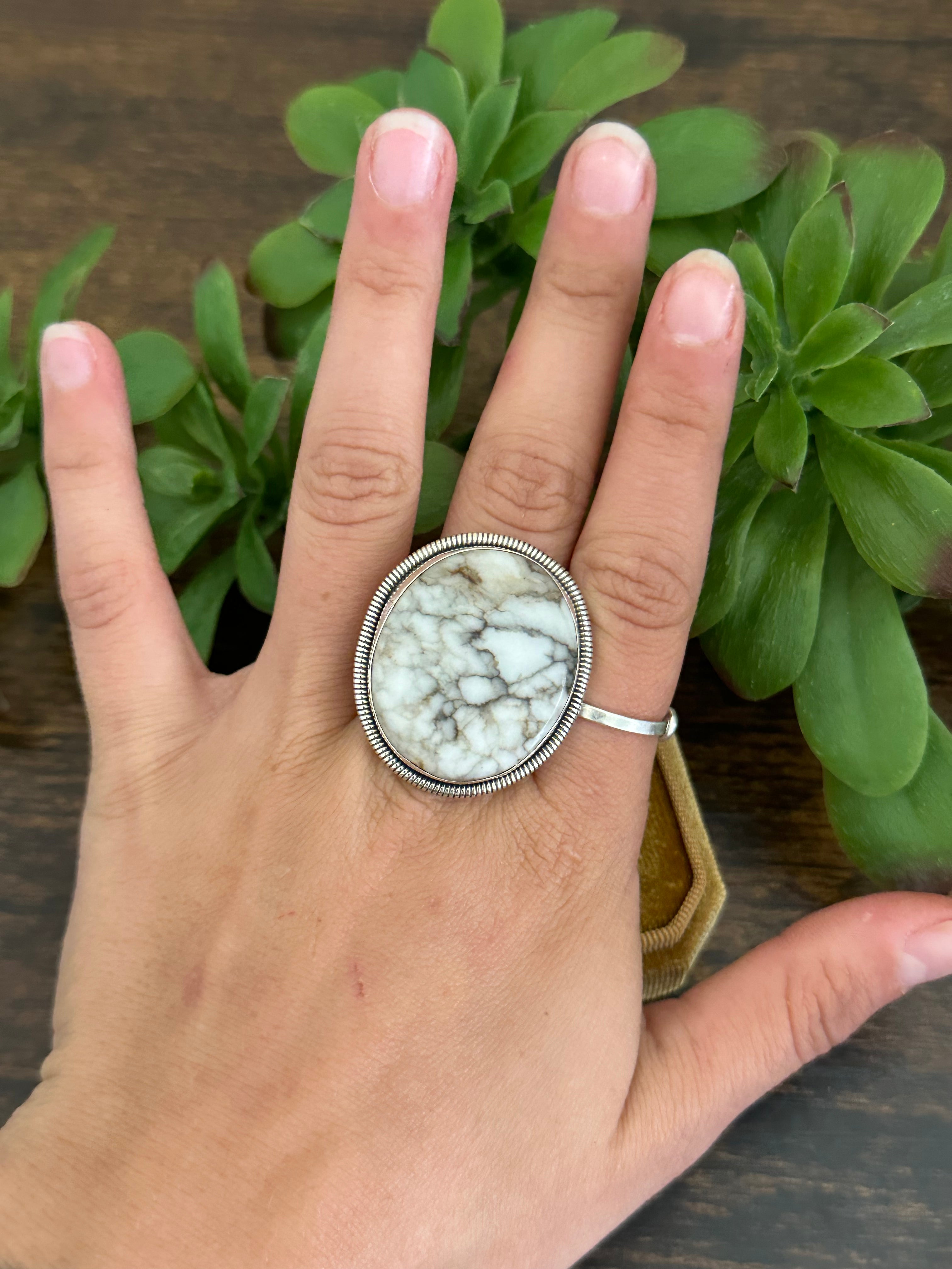 Wydell Billie White Buffalo & Sterling Silver Adjustable Ring