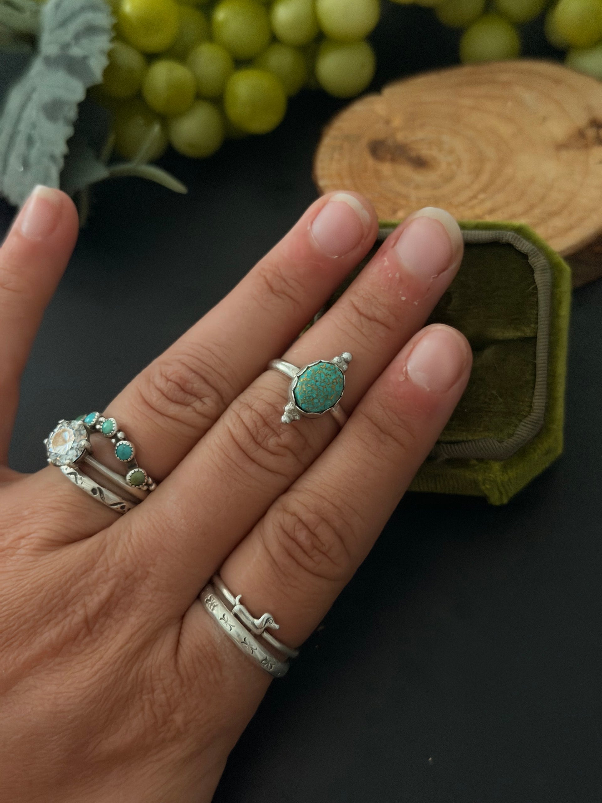 Navajo Made Kingman Turquoise & Sterling Silver Ring Size 5.25