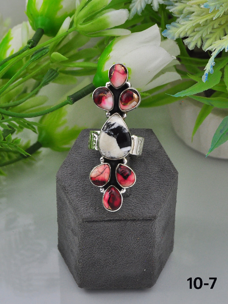 Southwest Made Multi Stone & Sterling Sliver Cluster Adjustable Ring