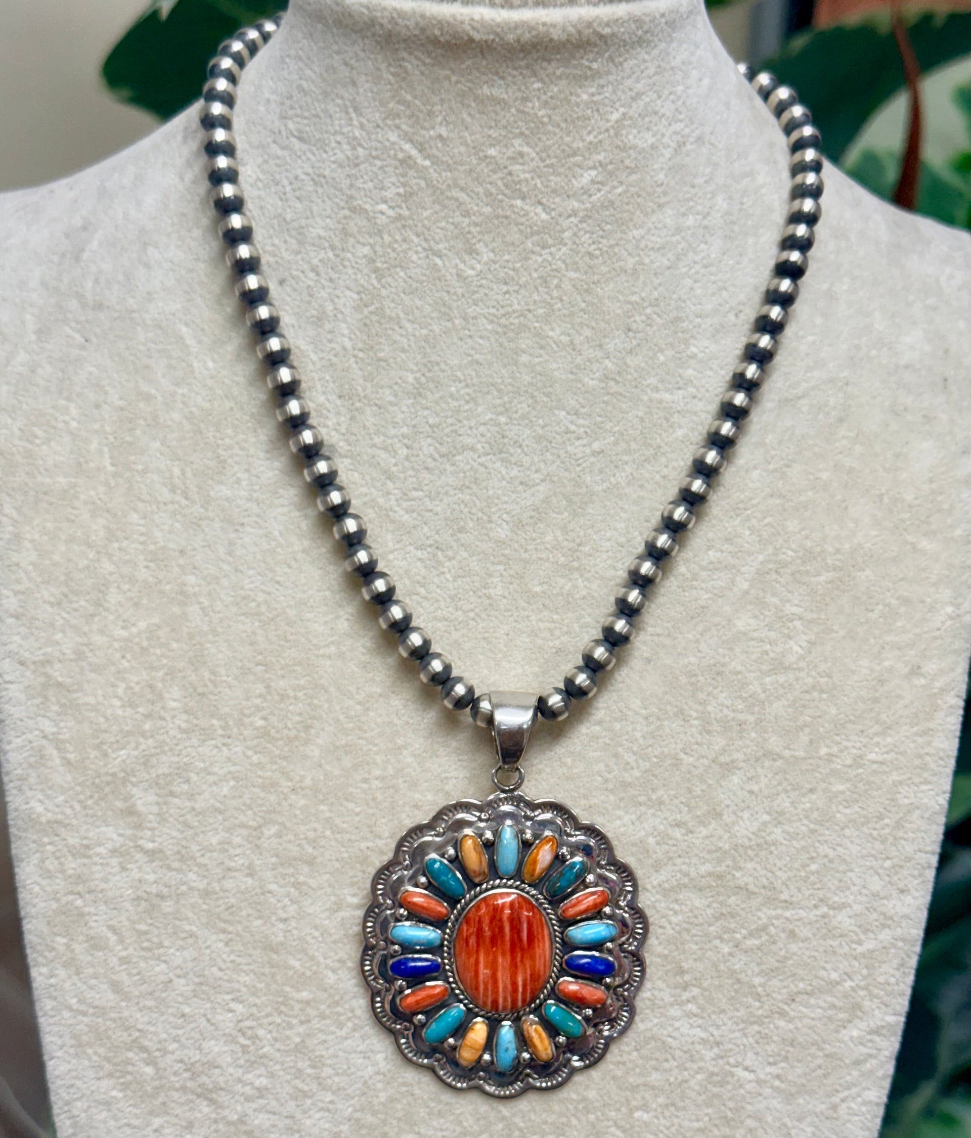 Southwest Handmade Multistone & Sterling Silver Pendant Set