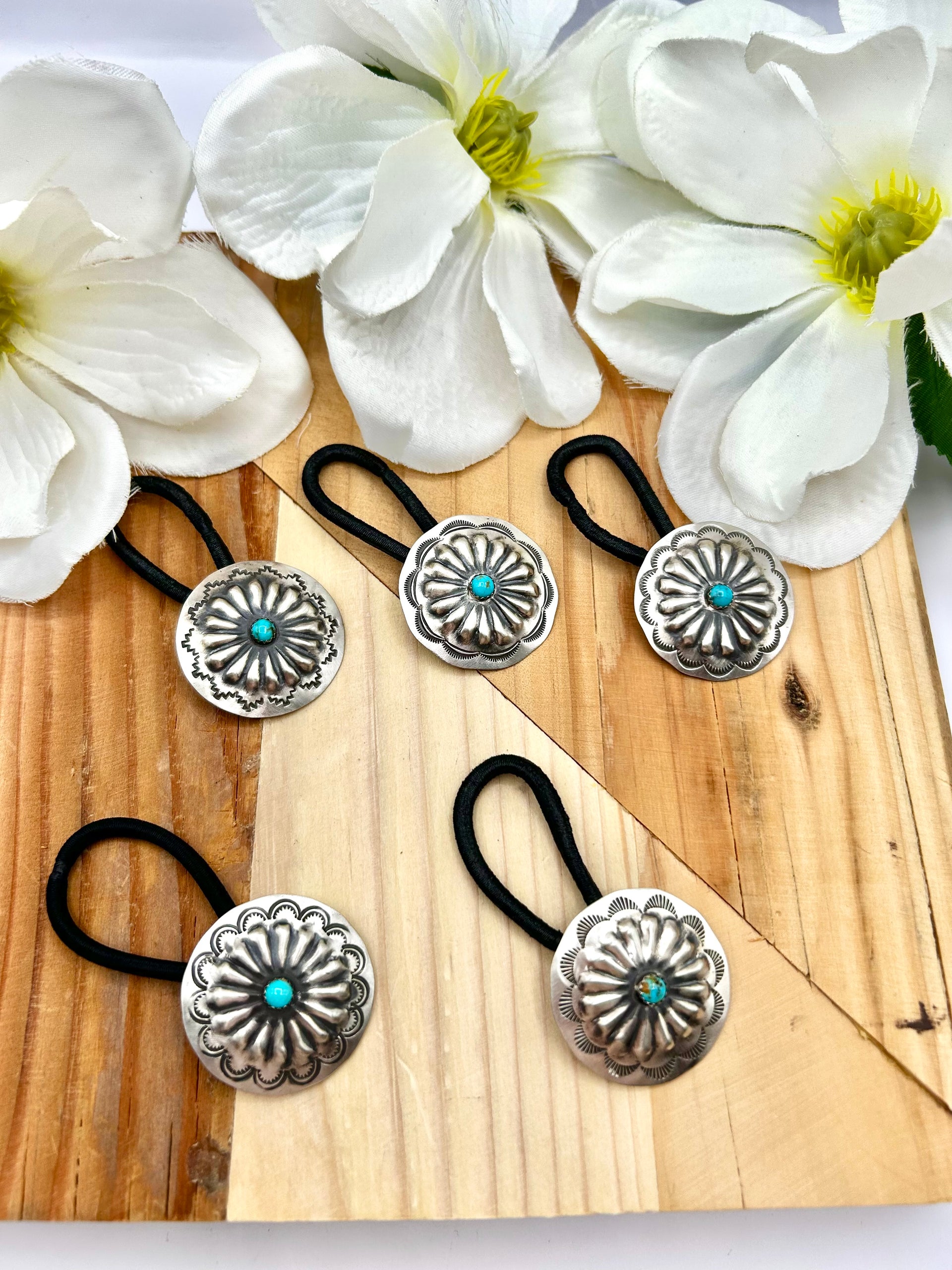 Arlene Soce Kingman Turquoise & Sterling Silver Hair Tie