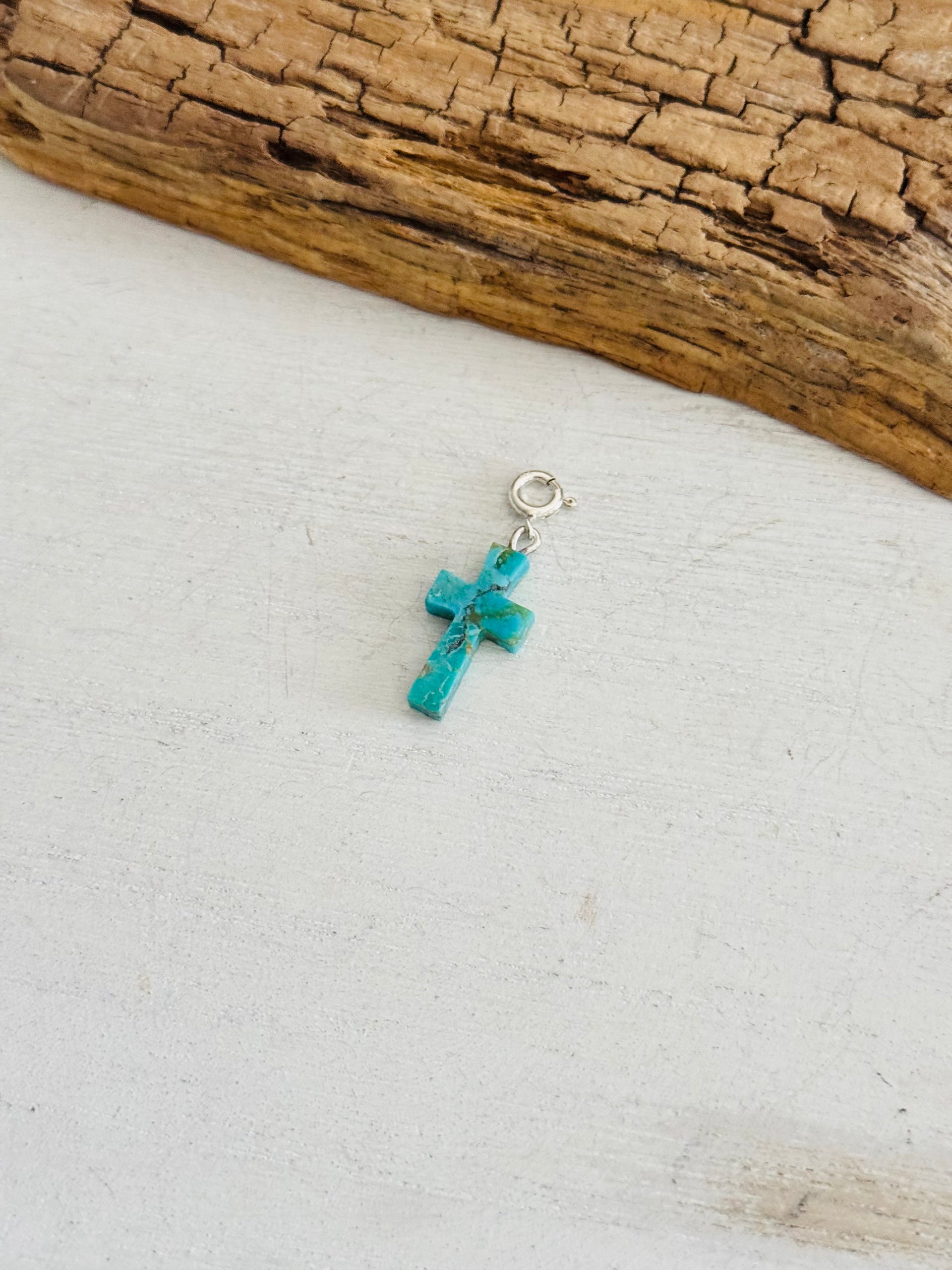 Navajo Made Mohave Turquoise & Sterling Silver Cross Bolt Charms