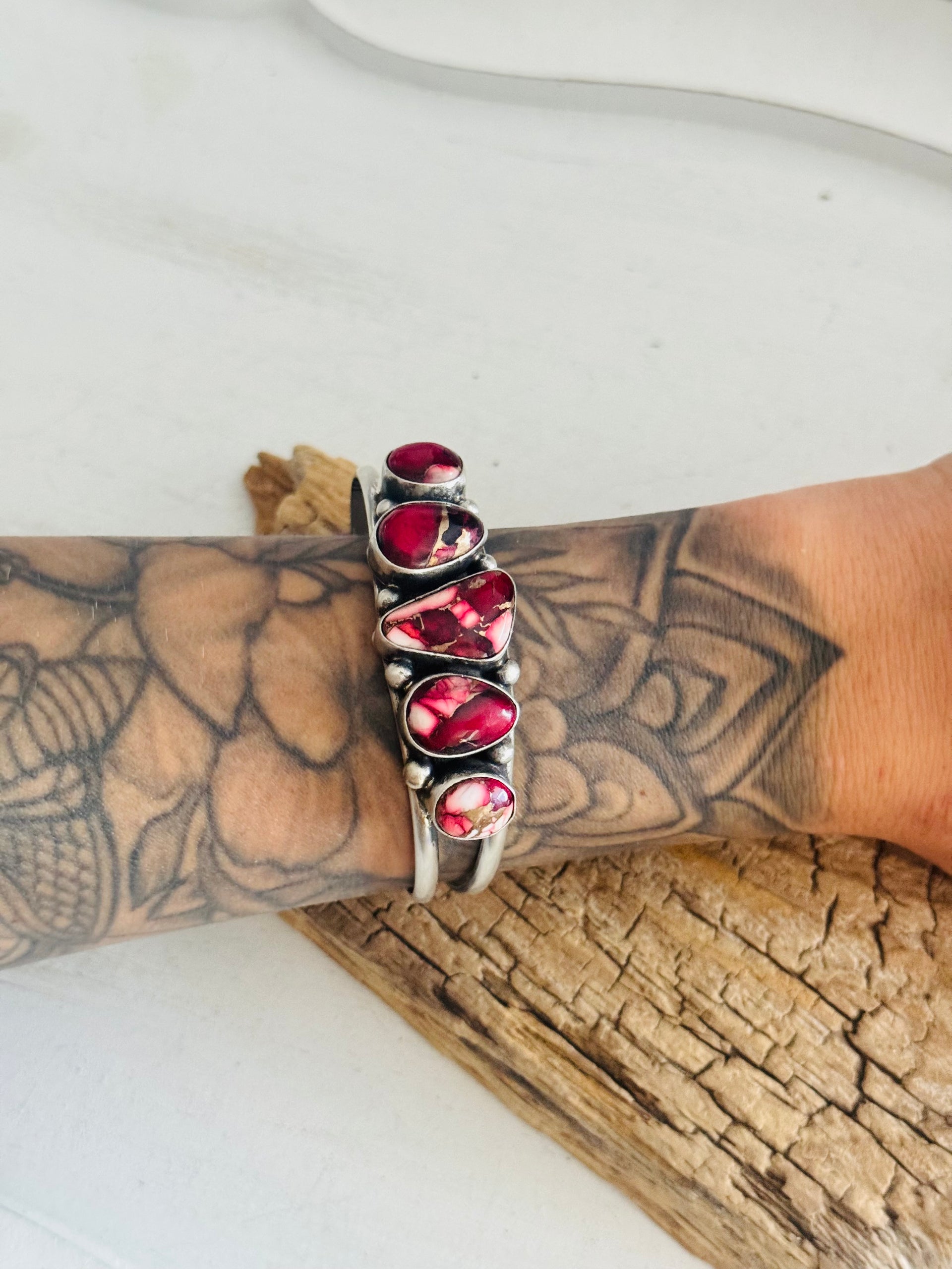 Augustine Largo Rose Dahlia Composite & Sterling Silver Cuff Bracelet