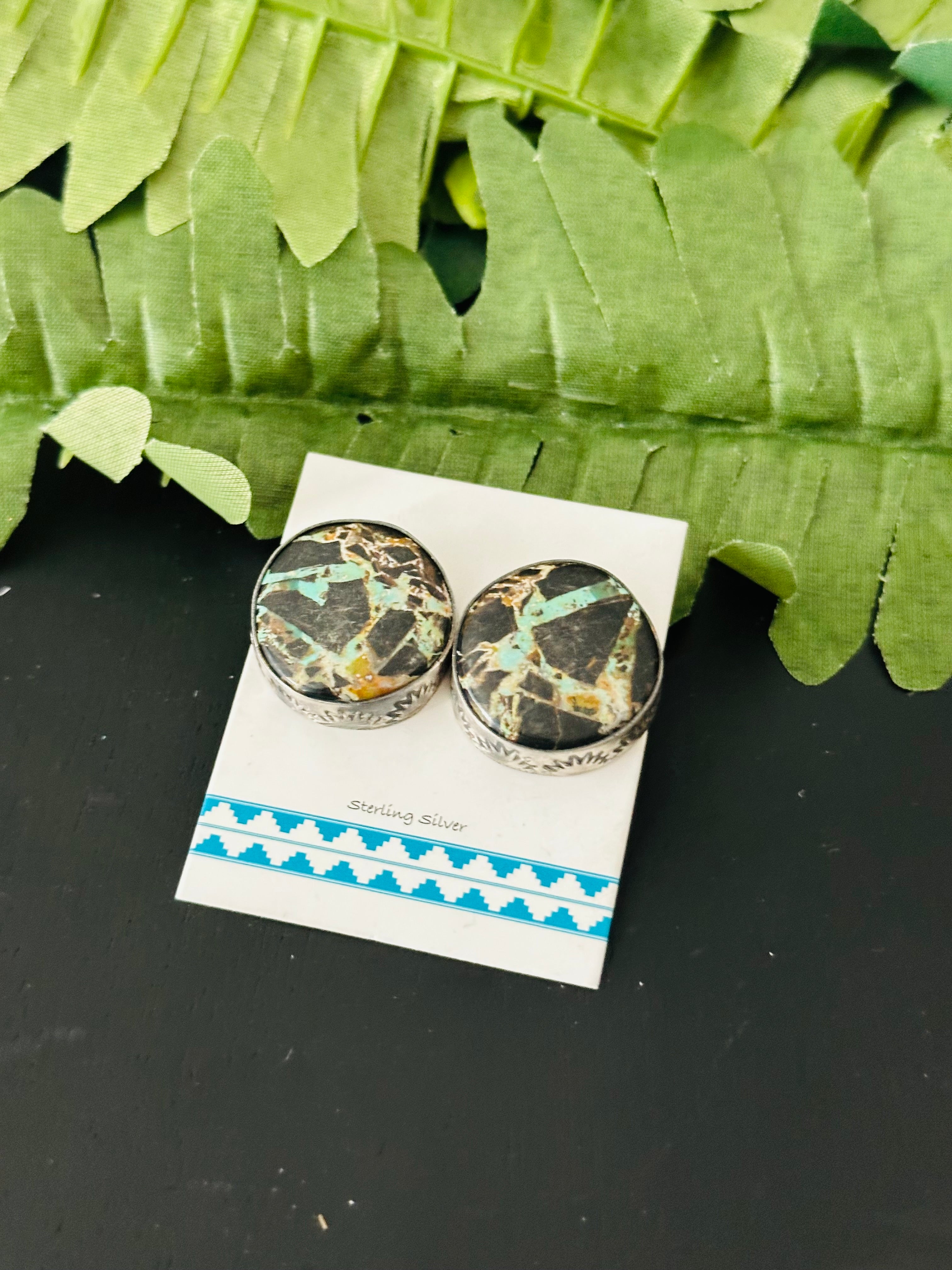 Pete Skeets Black Jack Turquoise & Sterling Silver Post Earrings