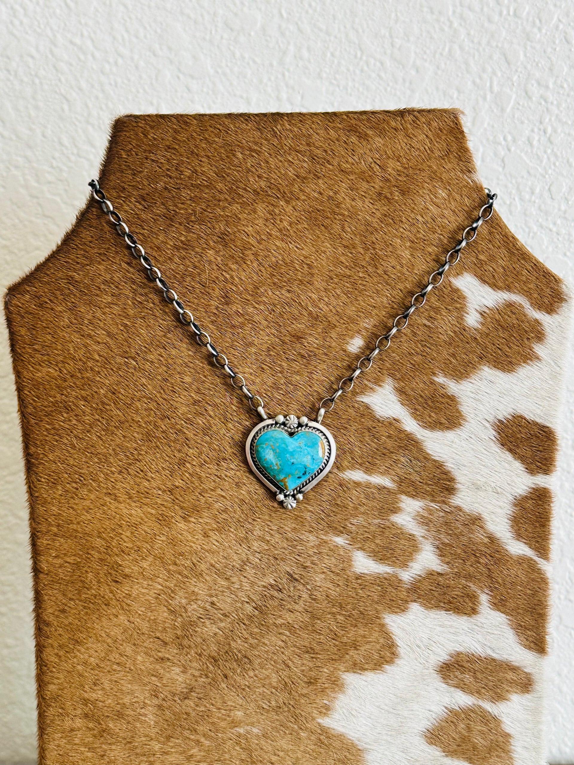 Alfred Martinez Kingman Turquoise & Sterling Silver Heart Necklace