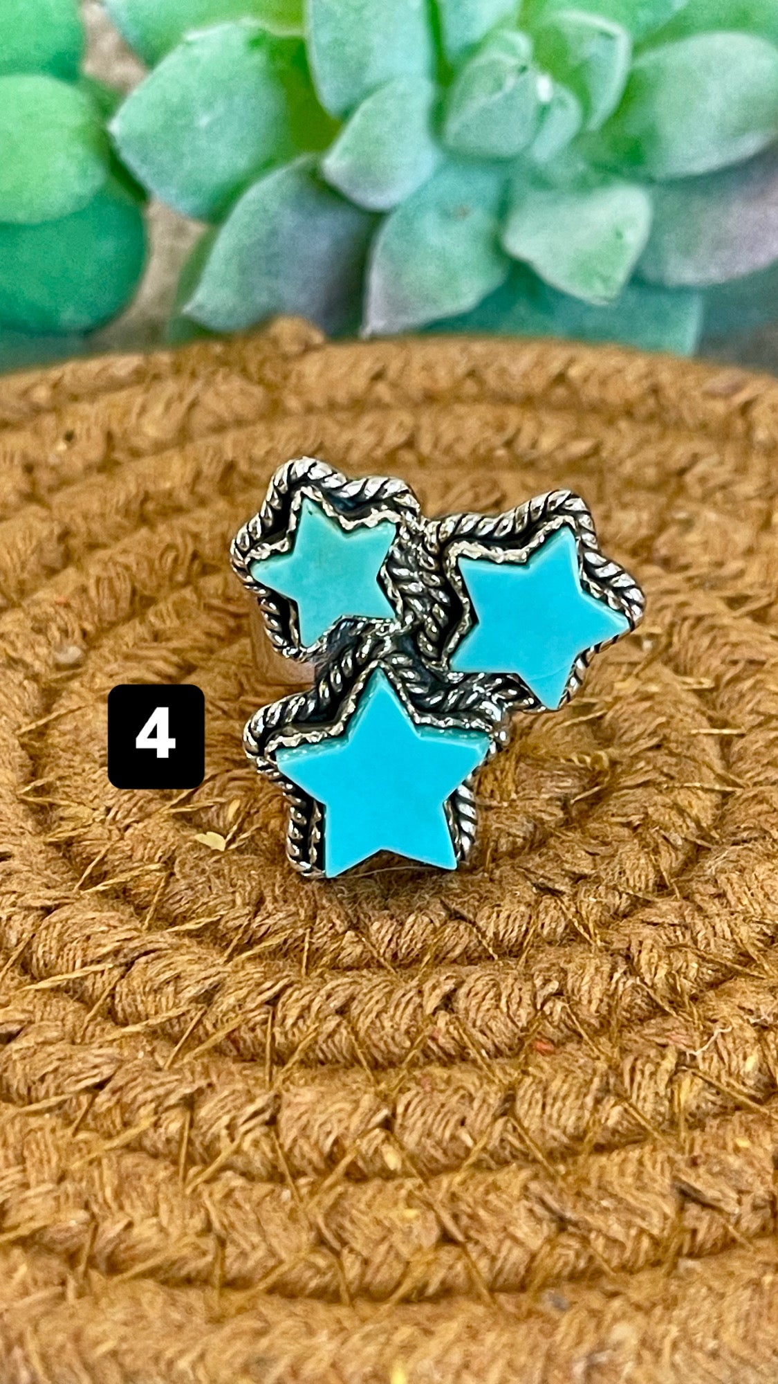 Southwest Handmade Kingman Turquoise & Sterling Silver Adjustable Star Ring