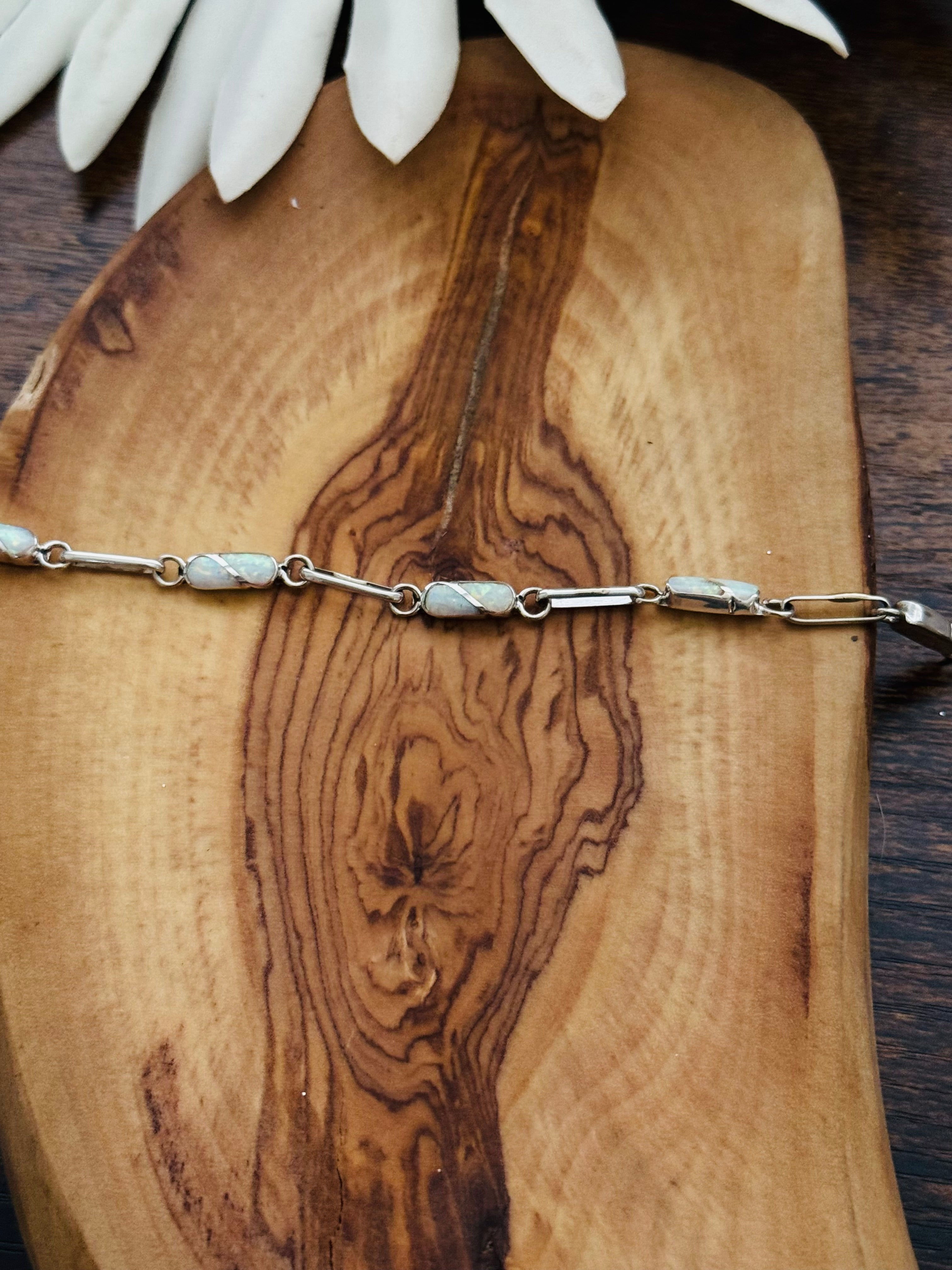 Zuni Made Opal (Man Made) & Sterling Silver Link Bracelet