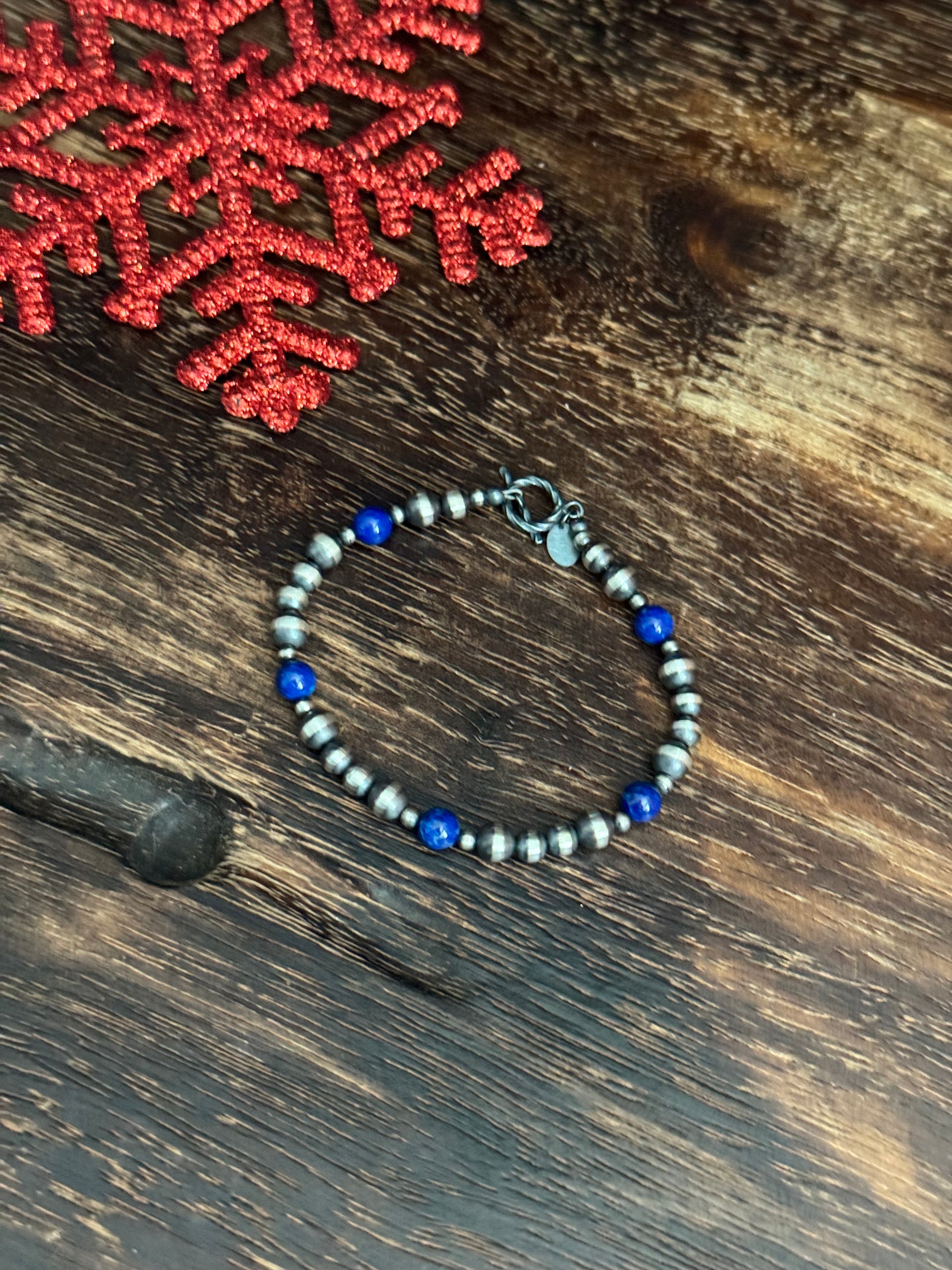 Navajo Strung Lapis & Sterling Silver Pearl Beaded Bracelet