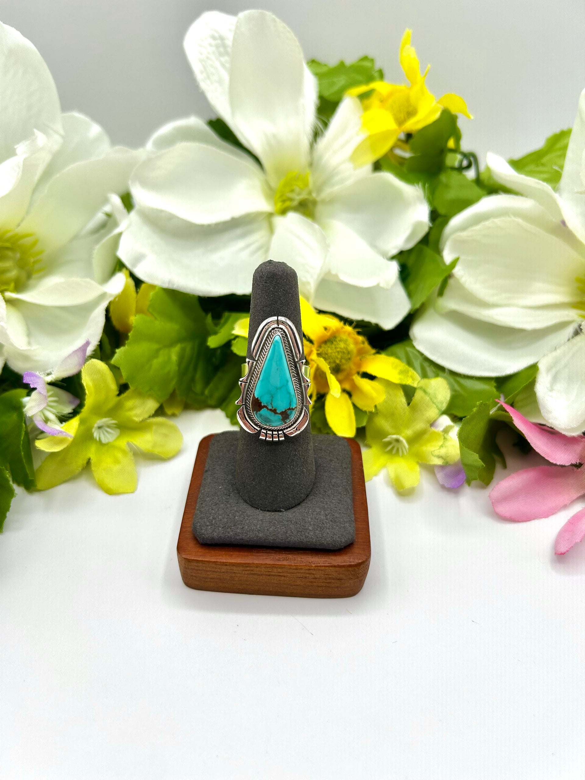 Navajo Made #8 Turquoise & Sterling Silver Ring Size 6.75