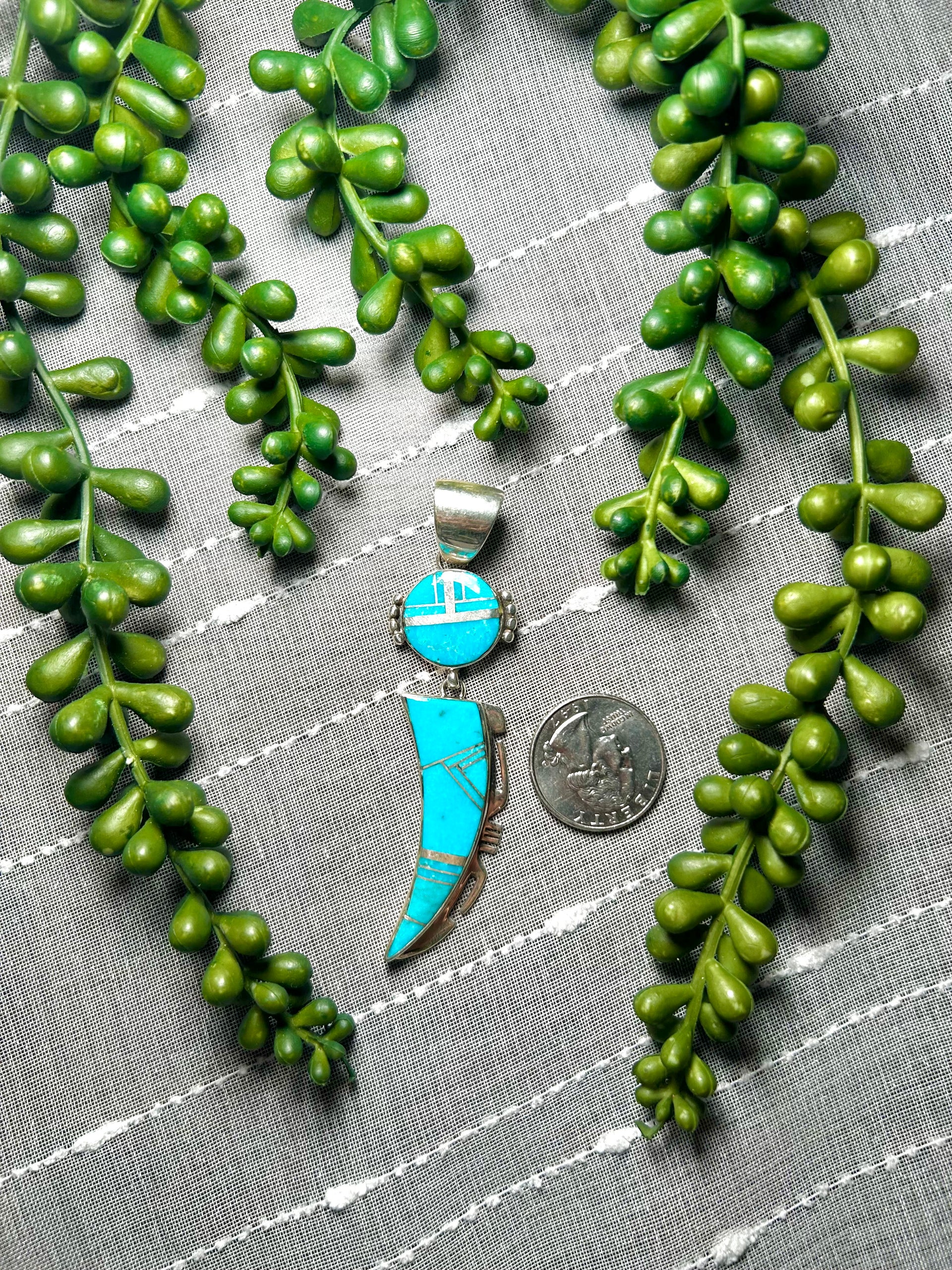 Navajo Made Kingman Turquoise & Sterling Silver Pendant