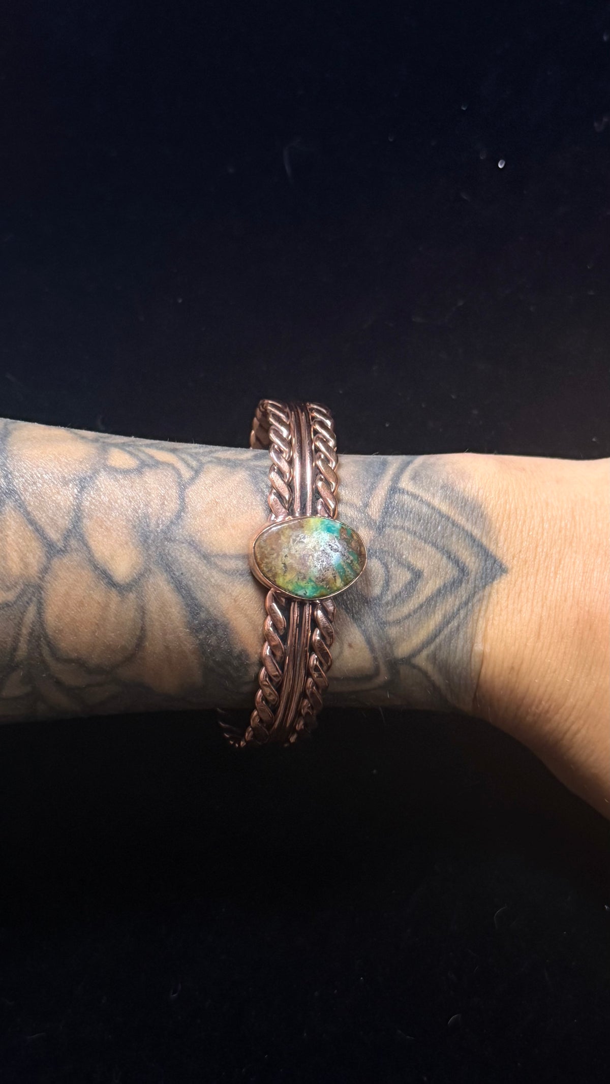 Navajo Made Kingman Turquoise & Copper Cuff Bracelet
