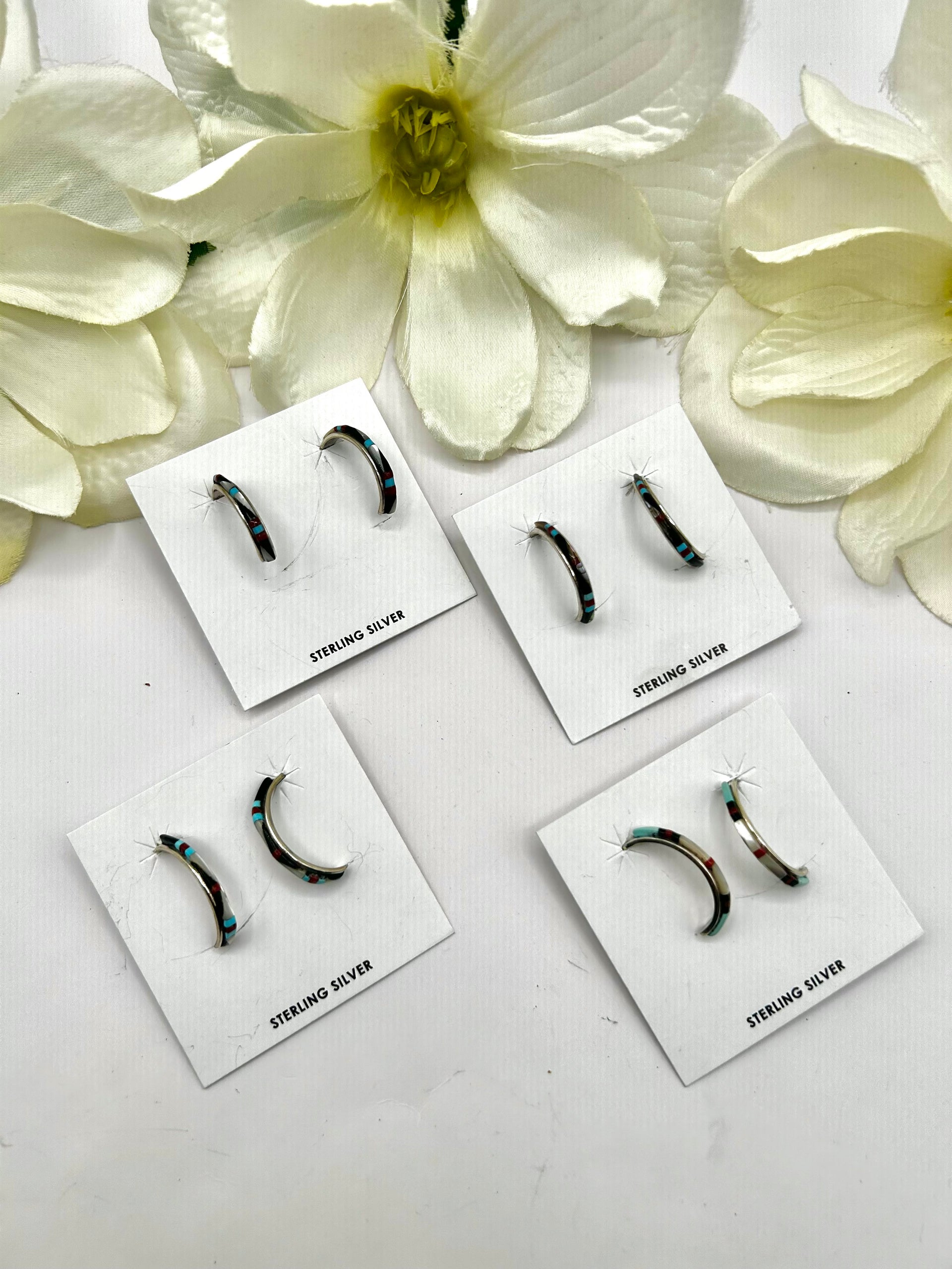 Zuni Made Multi Stone & Sterling Silver Post Earrings