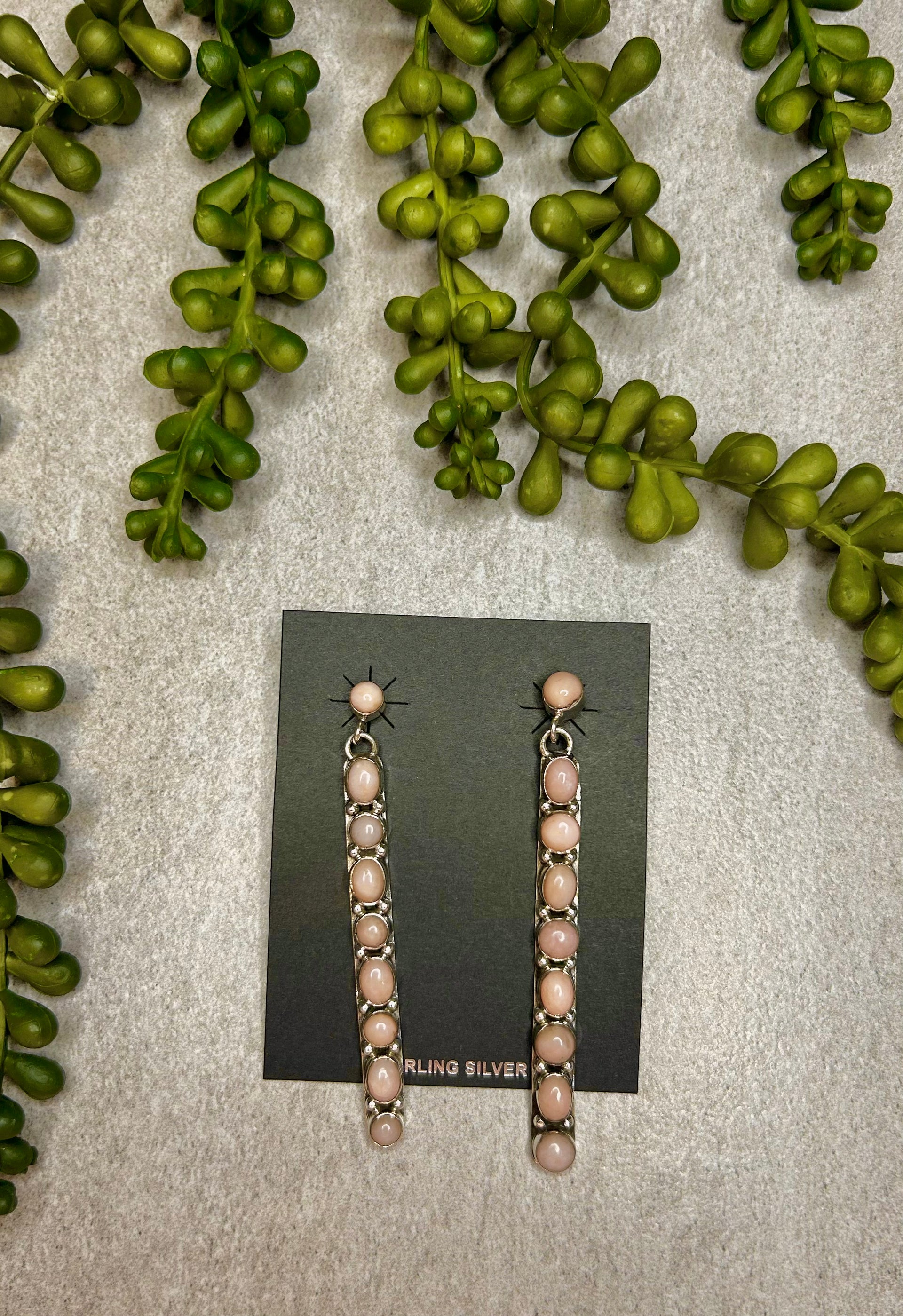 Southwest Made Peruvian Pink Opal & Sterling Silver Post Dangle Earrings