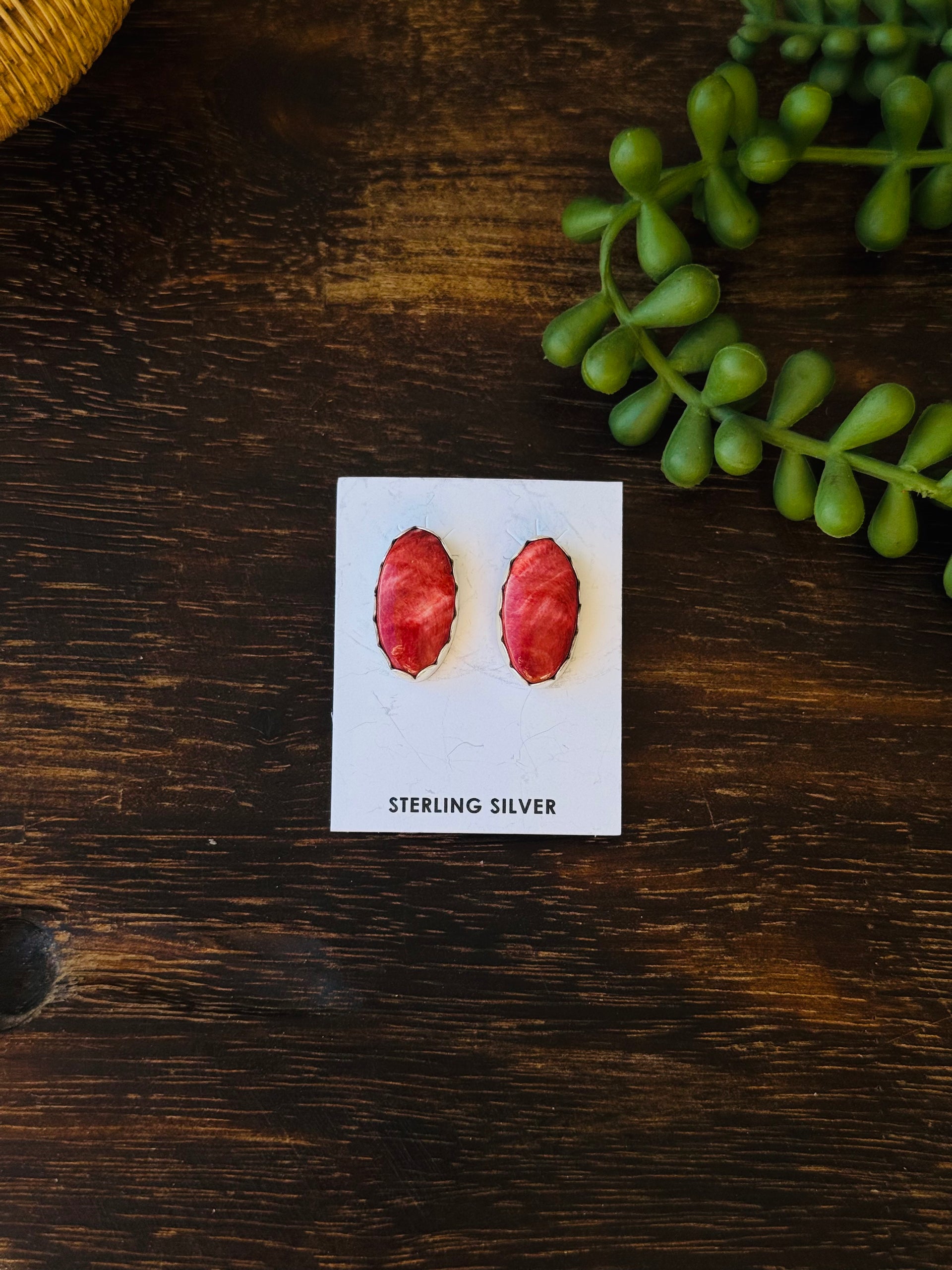 Navajo Made Spiny Oyster & Sterling Silver Post Earrings