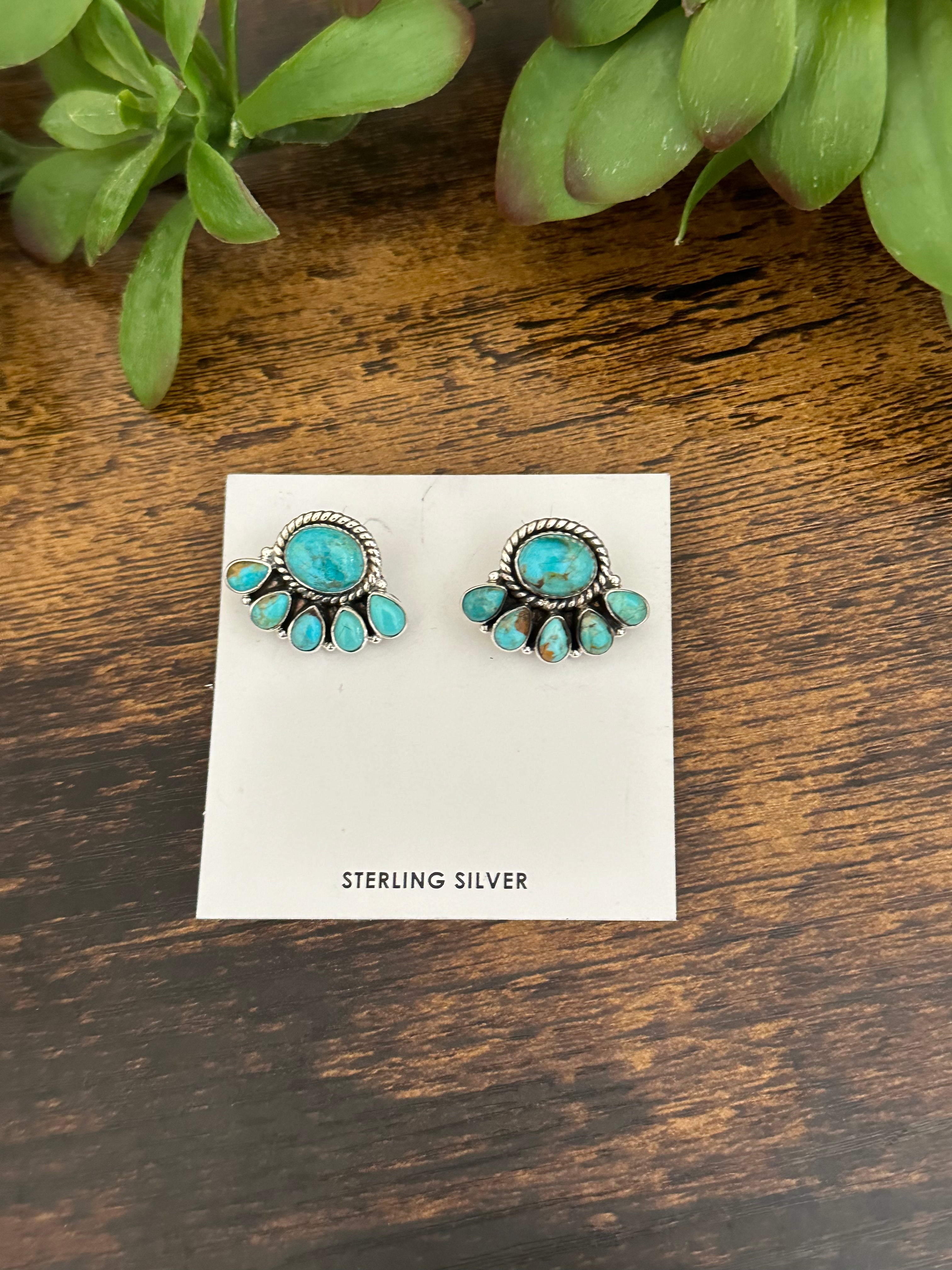 Southwest Handmade Kingman Turquoise & Sterling Silver Post Earrings