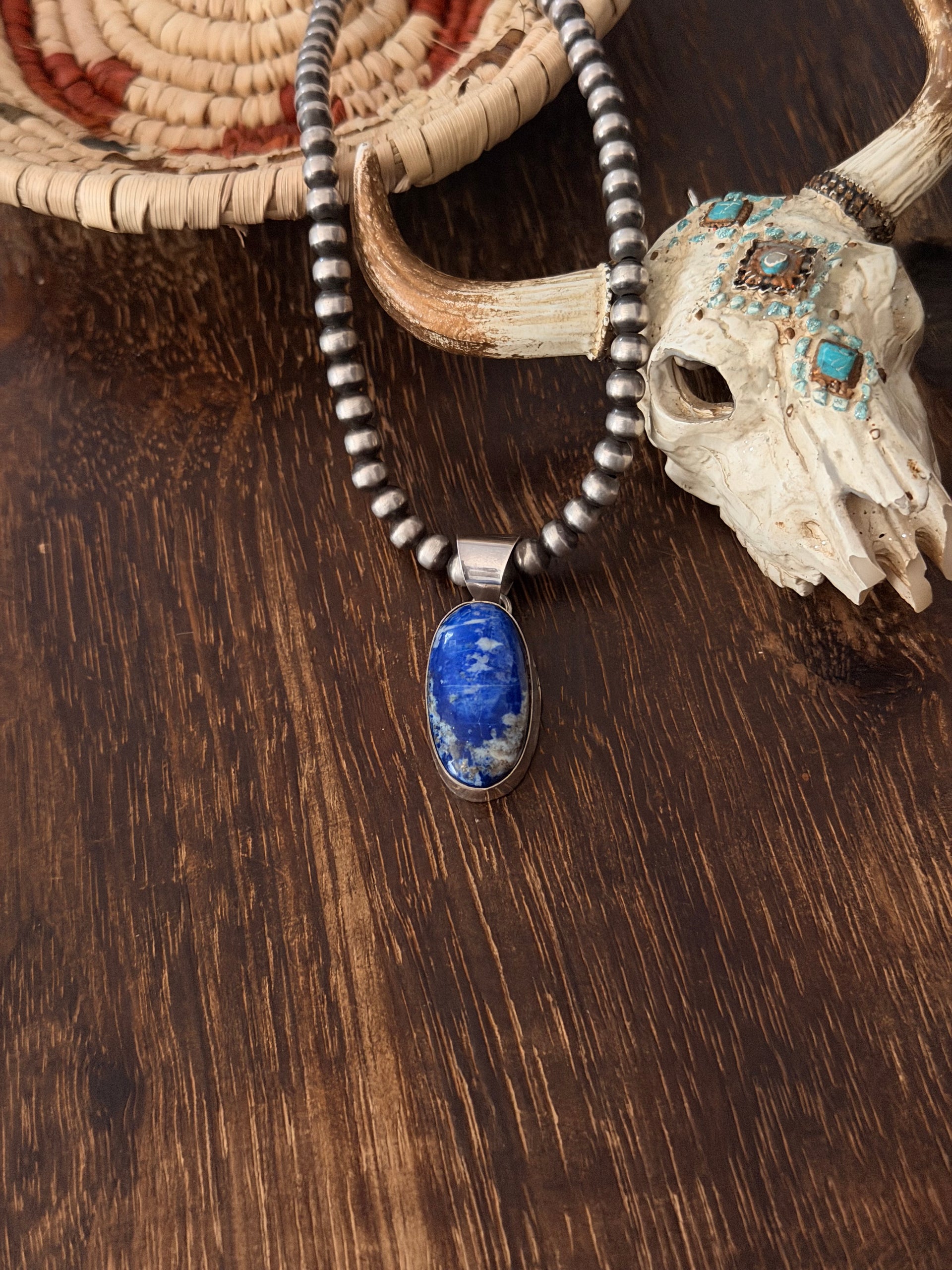 Navajo Made Denim Lapis & Sterling Silver Pendant