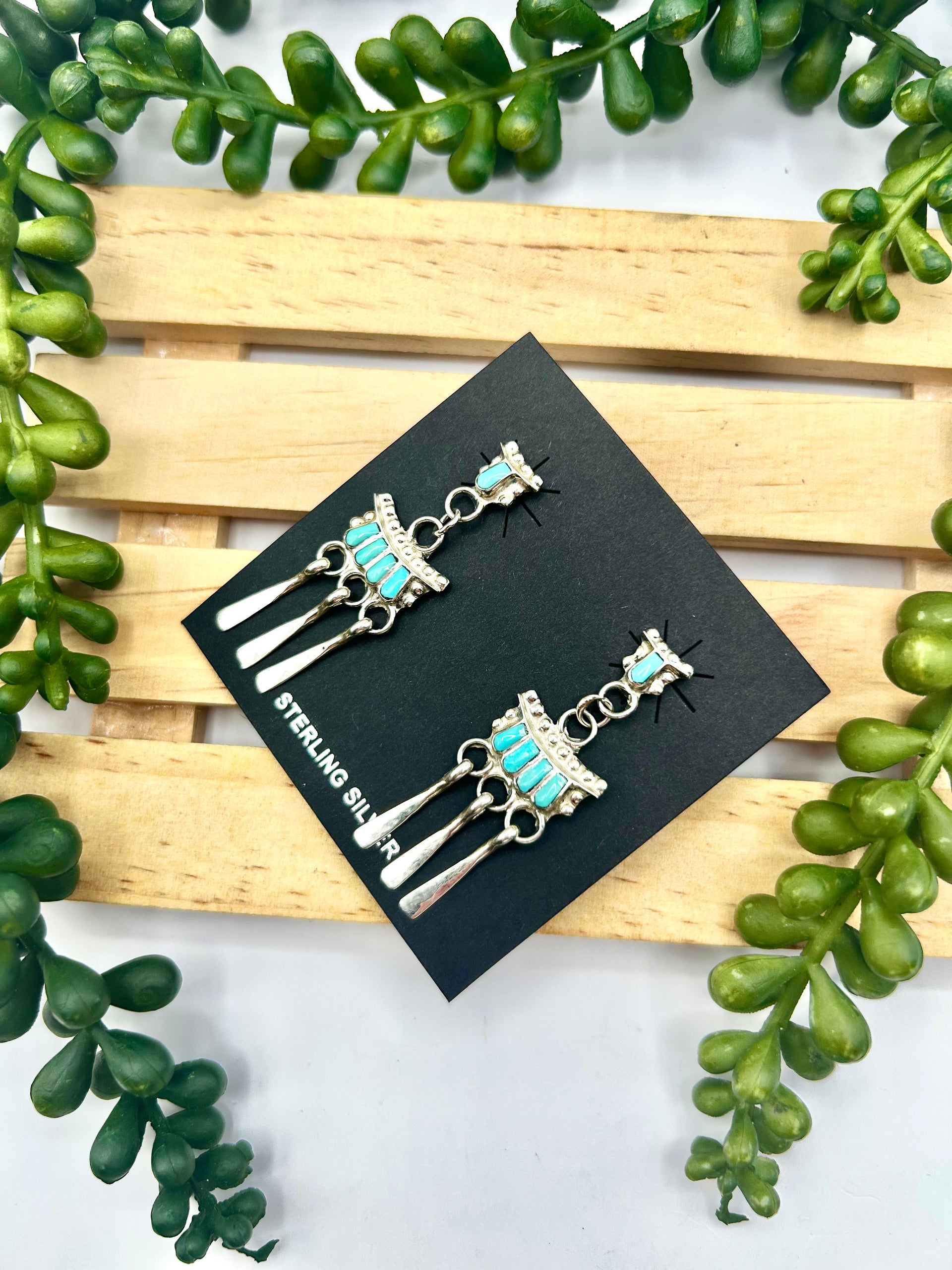 Zuni Made Kingman Turquoise & Sterling Silver Post Earrings