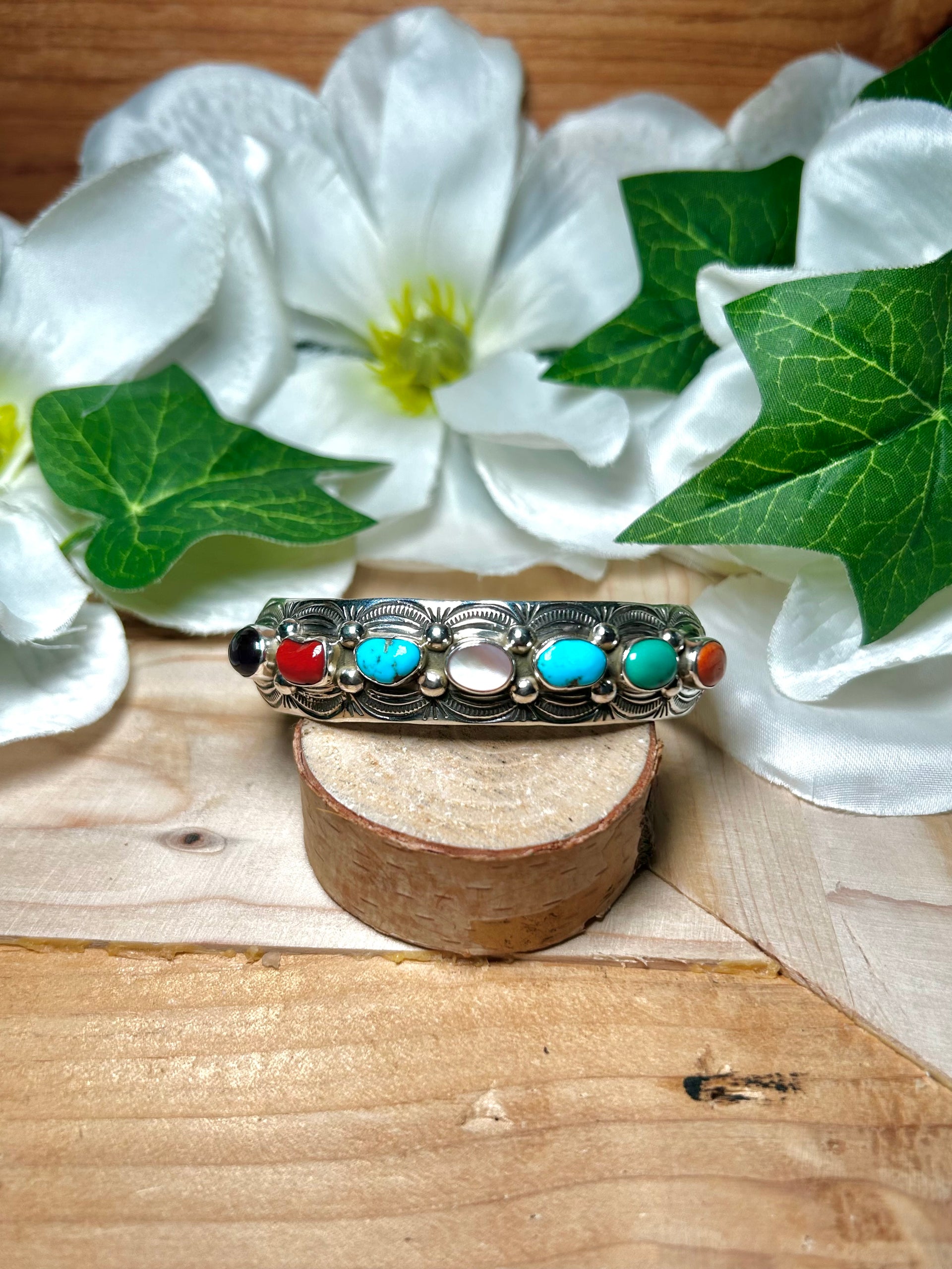 Grace Sliver Multi Stone & Sterling Silver Cuff Bracelet