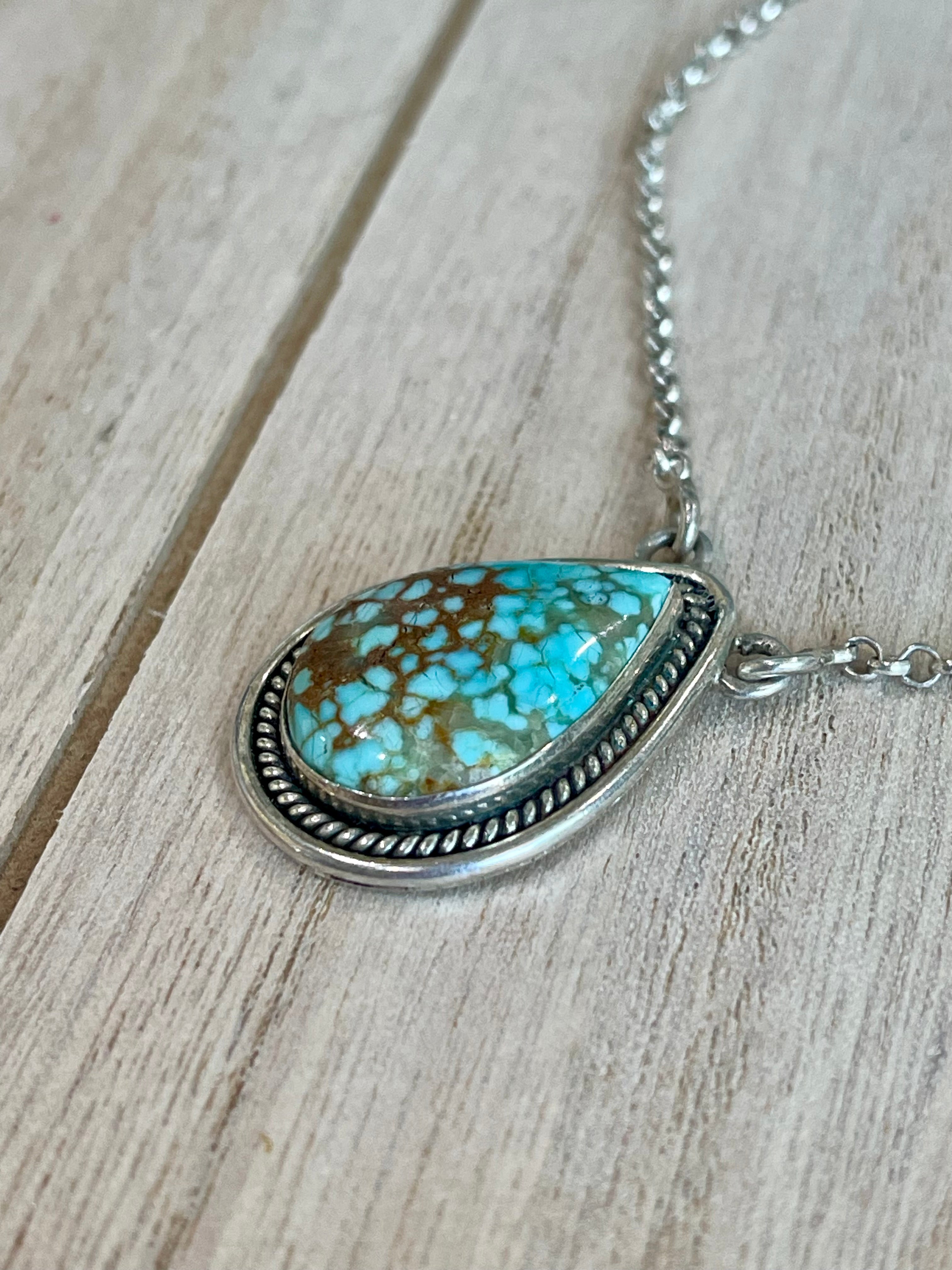 Southwest Handmade Number 8 Turquoise & Sterling Silver Necklace