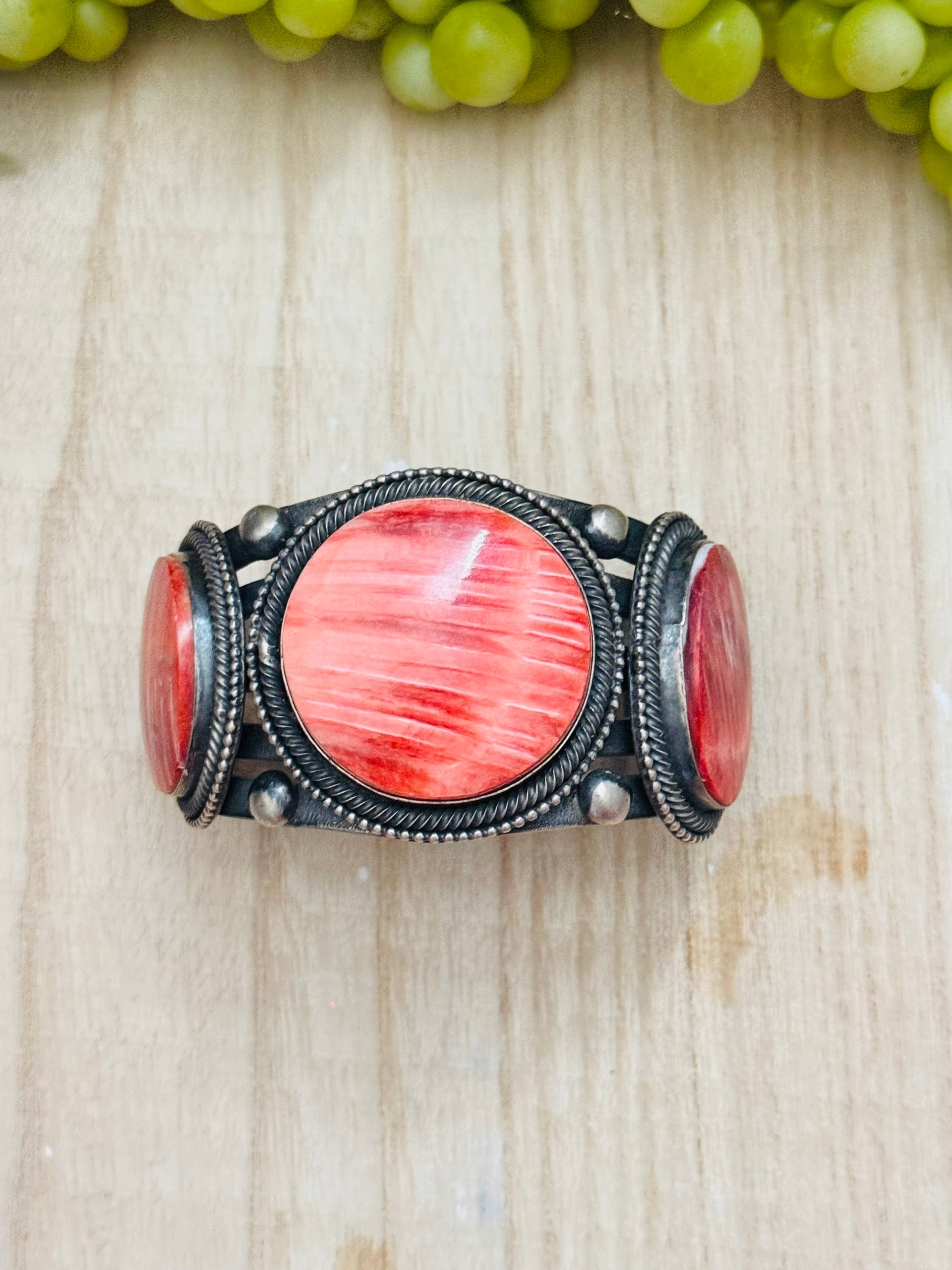 Hemerson Brown Red Spiny Oyster Sterling Silver Cuff Bracelet