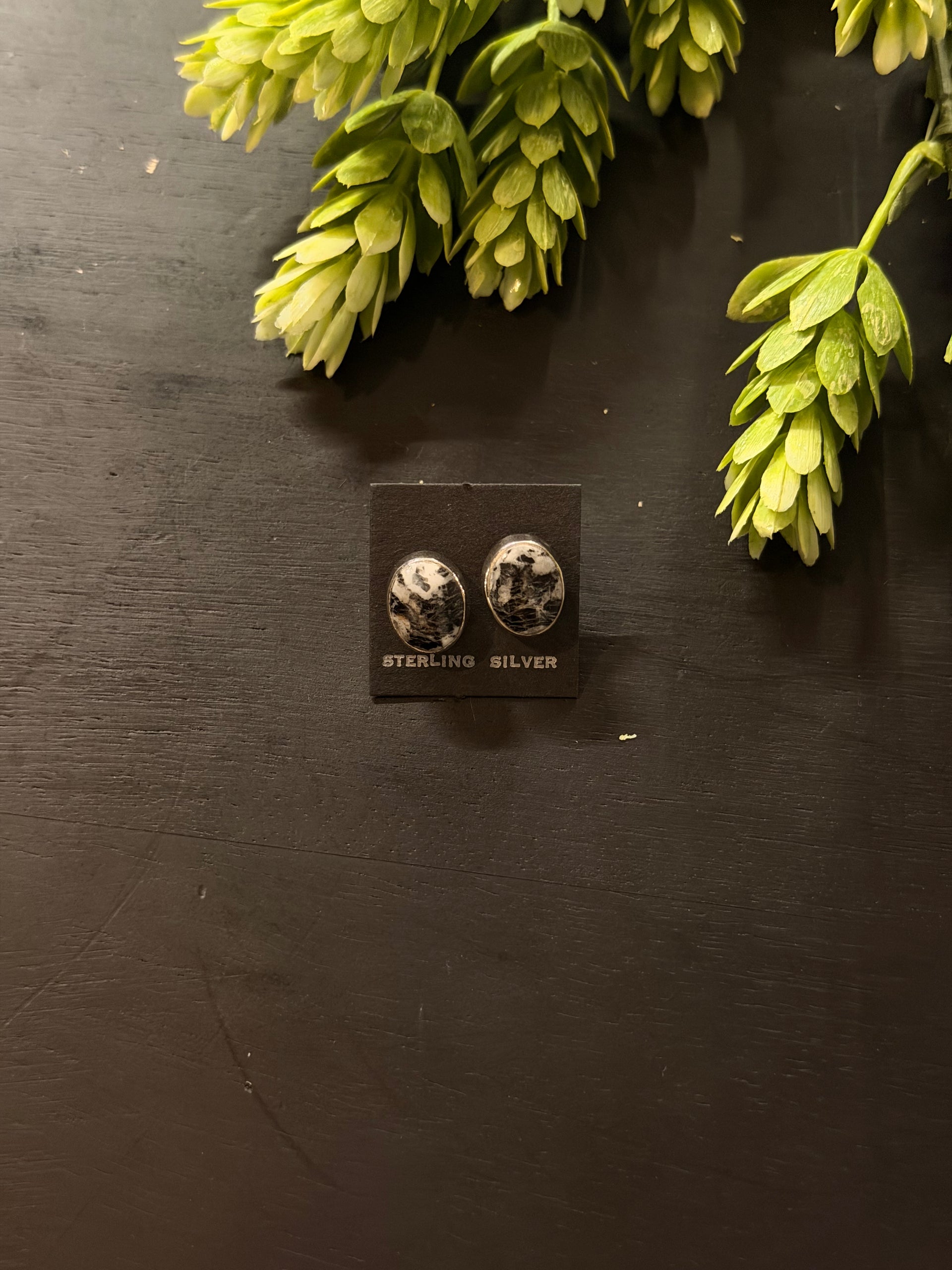 Navajo Made White Buffalo & Sterling Silver Post Earrings
