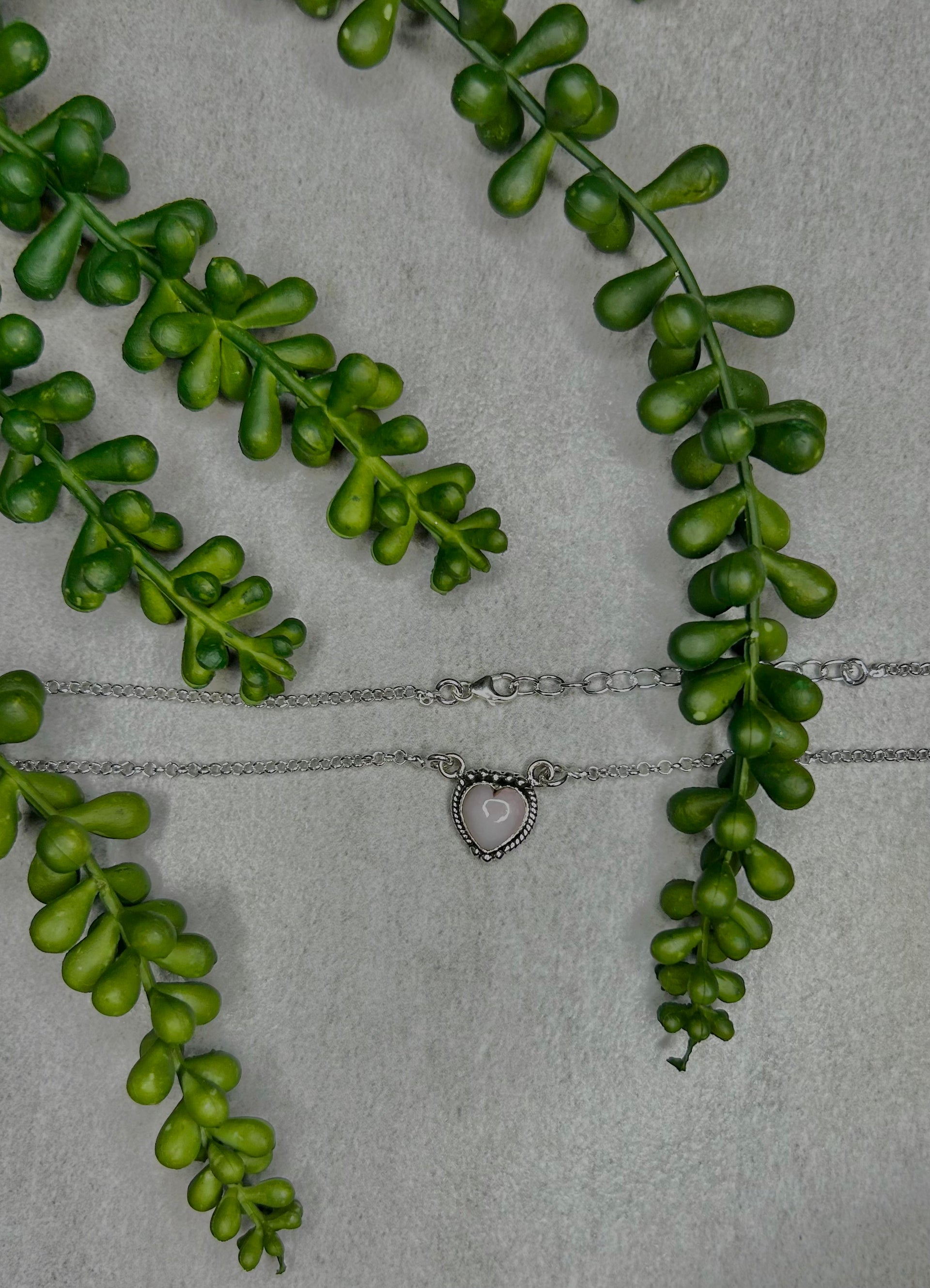 Southwest Made Peruvian Pink Opal & Sterling Sliver Heart Necklace