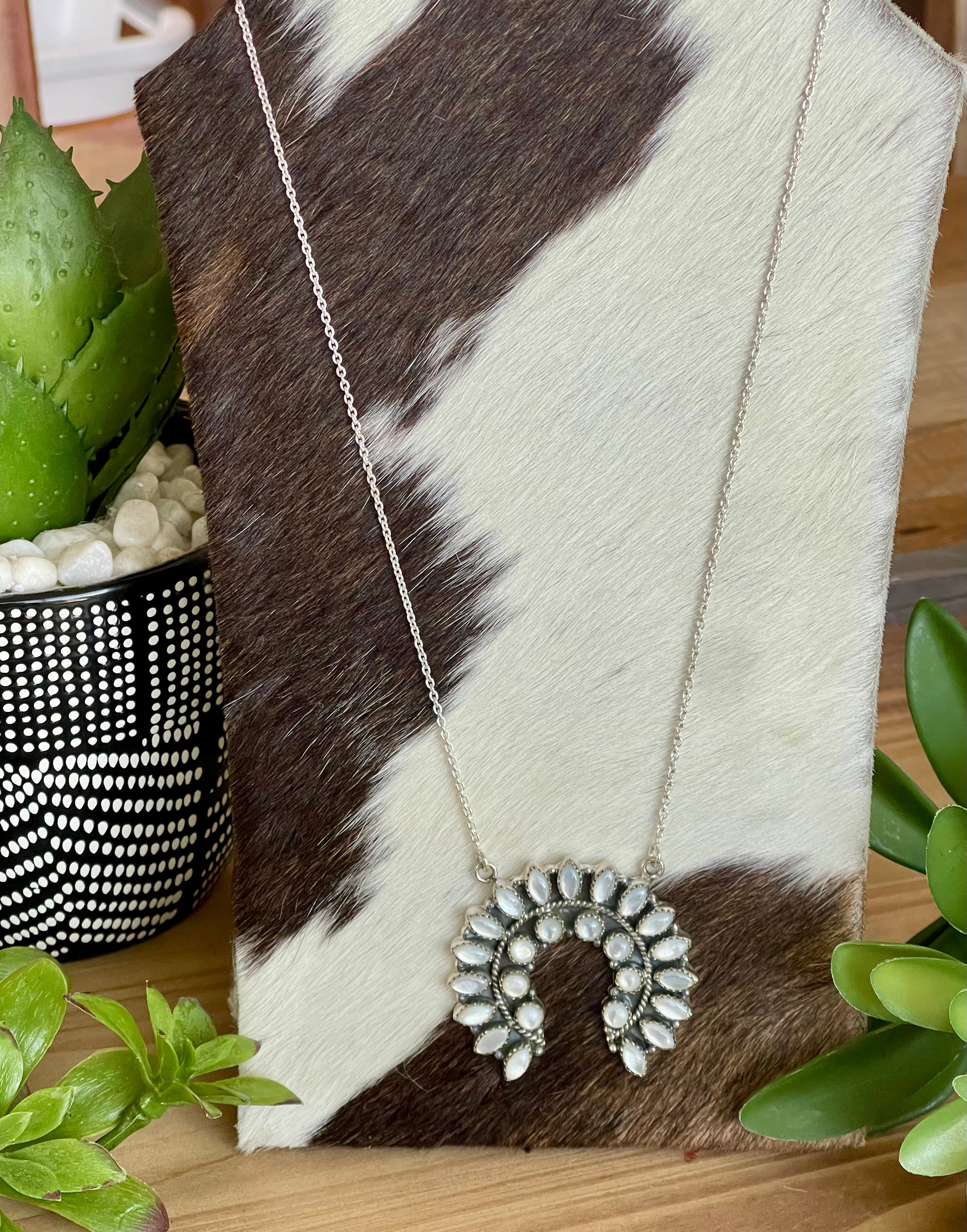 Southwest Handmade Mother of Pearl & Sterling Silver Naja Necklace