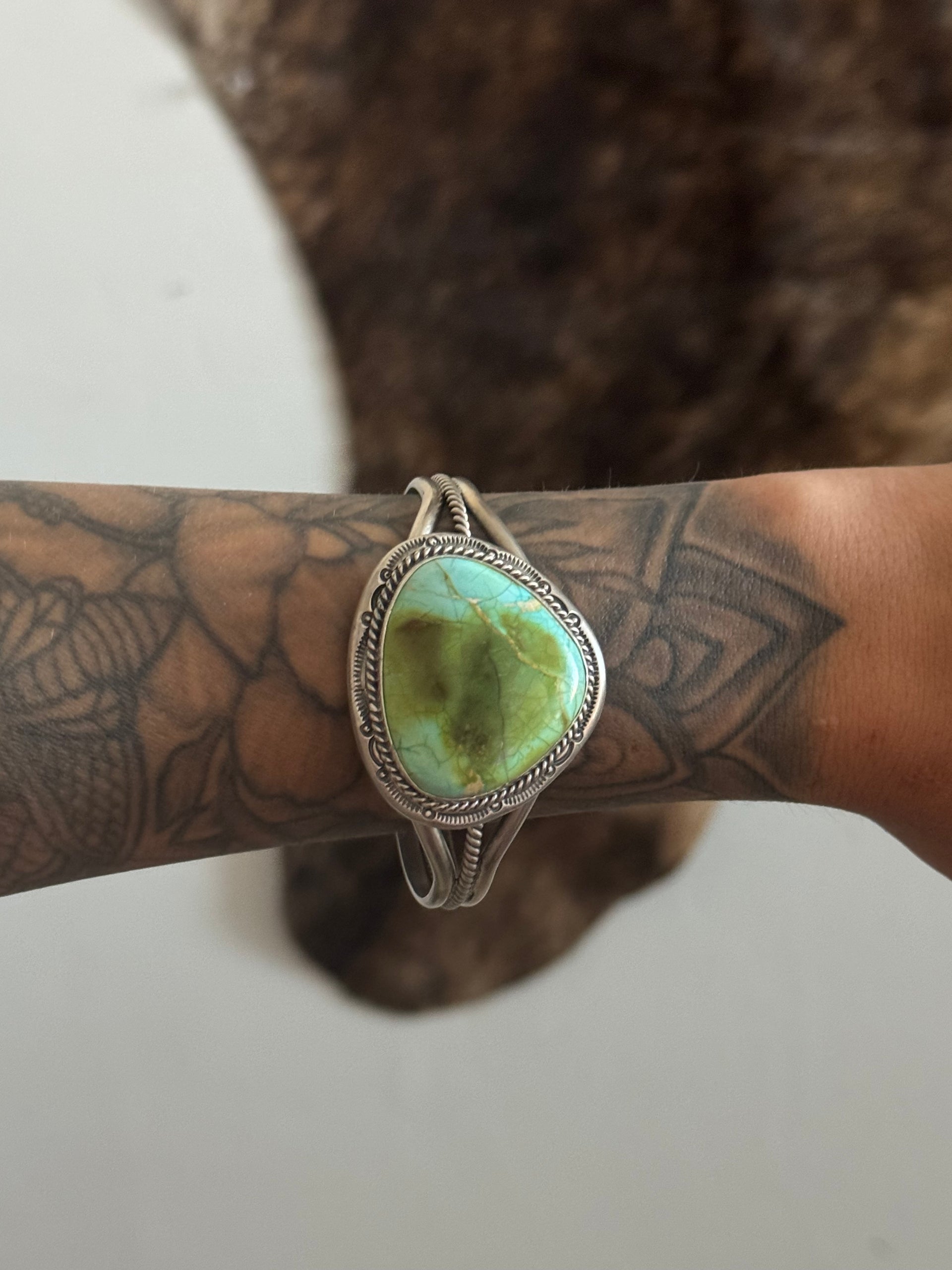 Navajo Made Sonoran Mountain Turquoise & Sterling Silver Cuff Bracelet