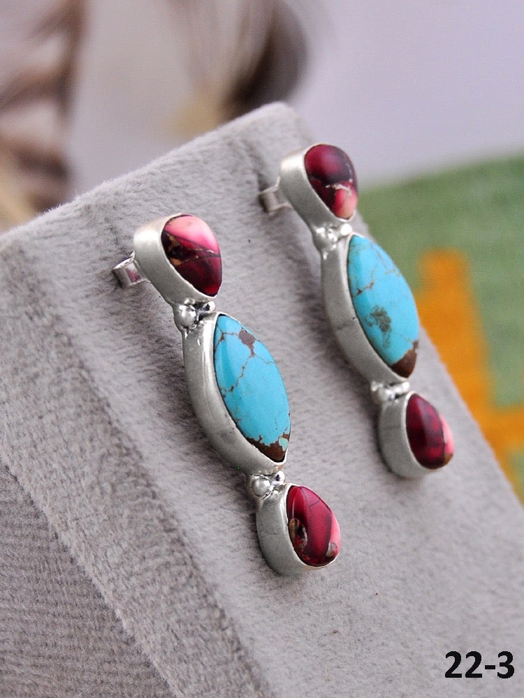Southwest Made Multi Stone & Sterling Silver Post Earrings