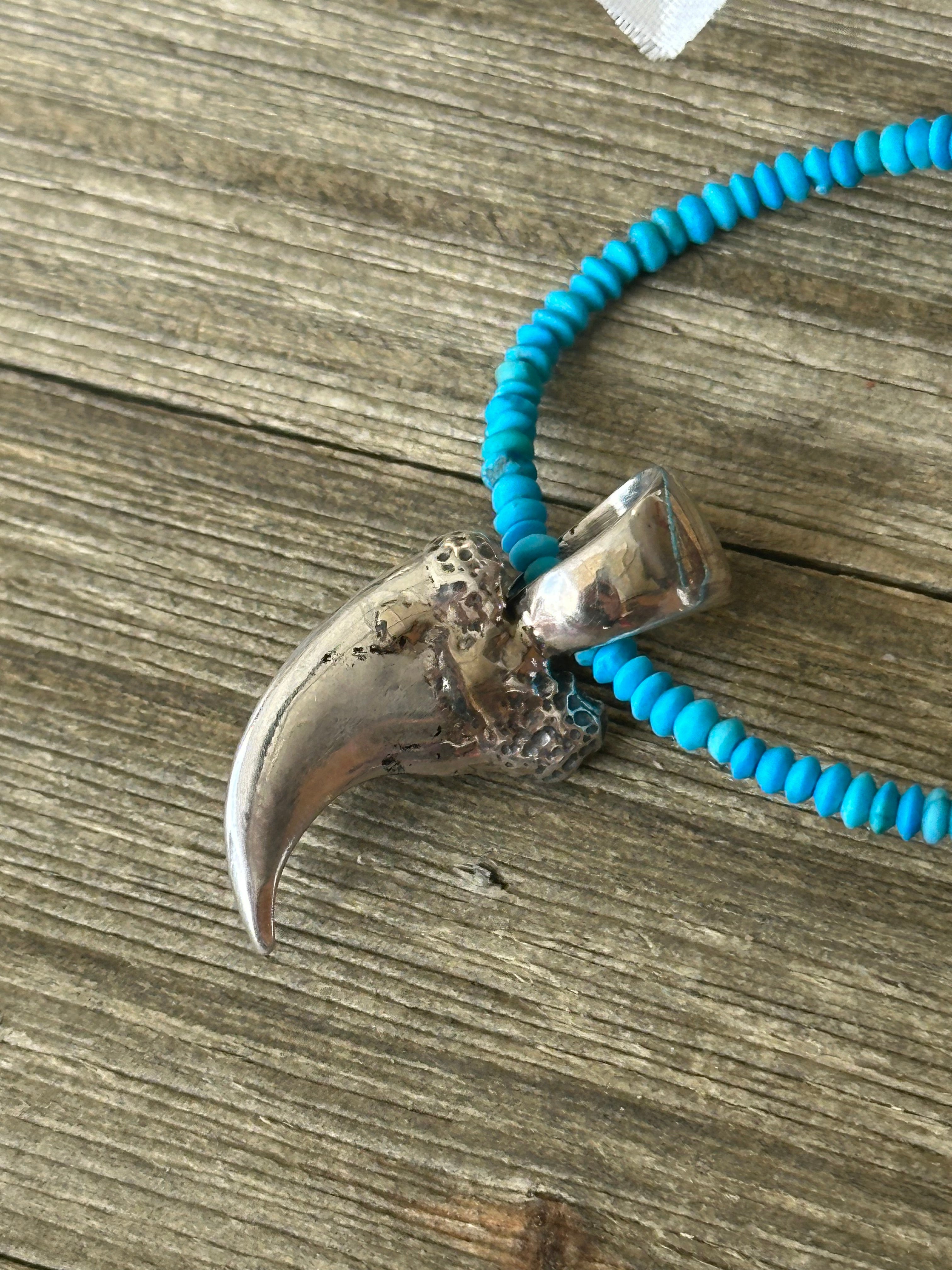 Navajo Made Kingman Turquoise & Sterling Silver Claw Pendant