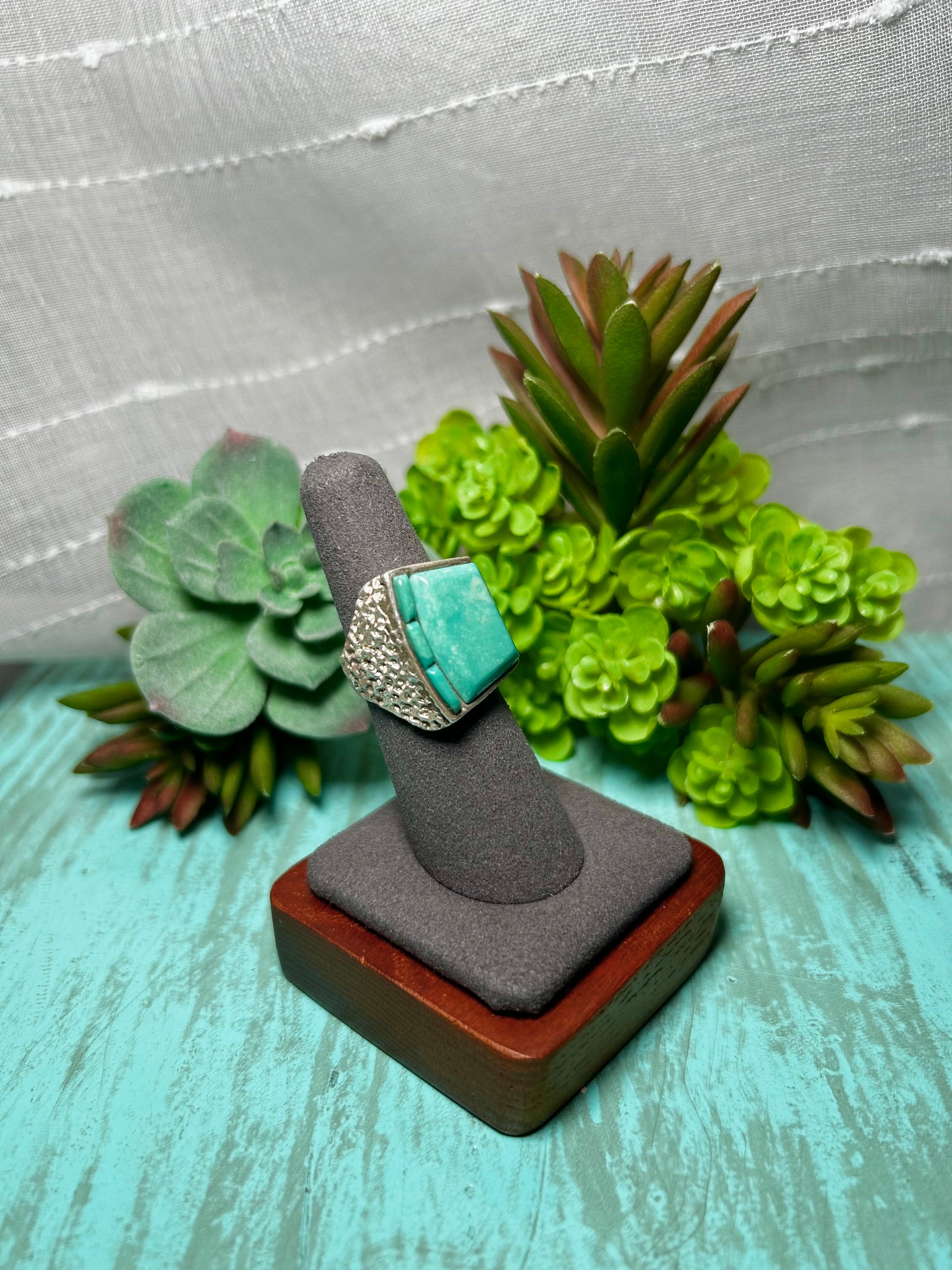 Navajo Made Kingman Turquoise & Sterling Sliver Ring Size 6.5