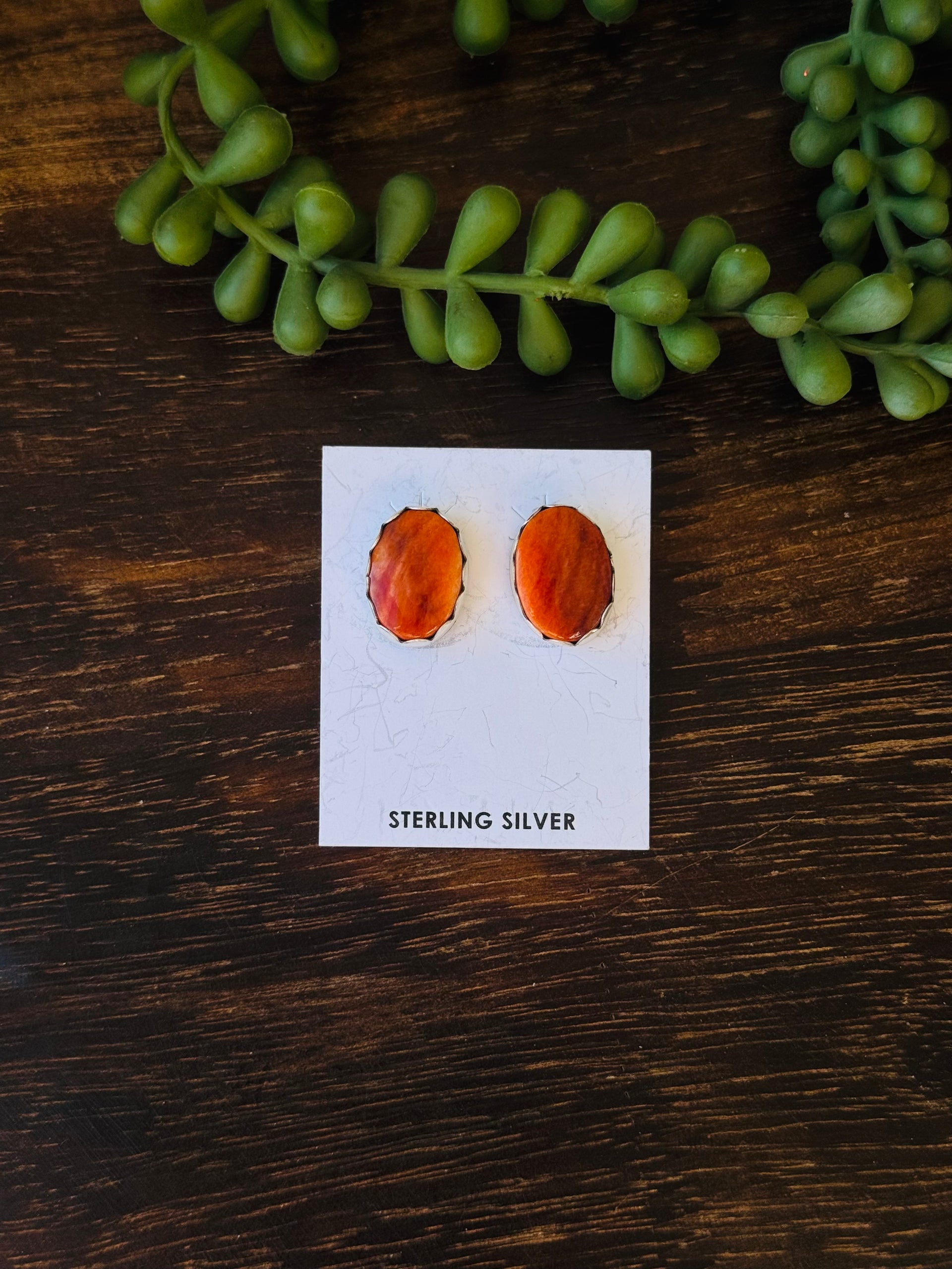 Navajo Made Spiny Oyster & Sterling Silver Post Earrings