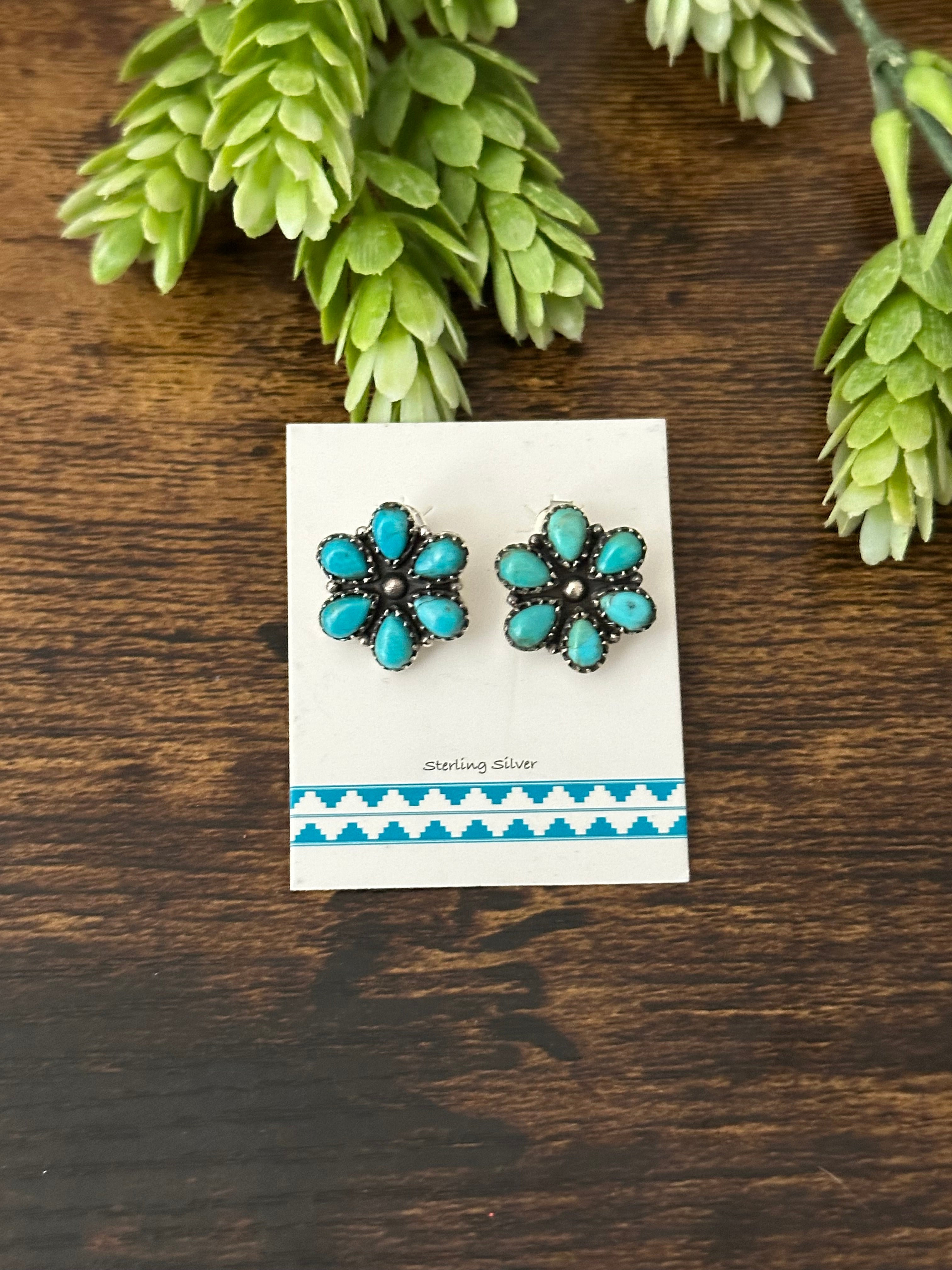 Southwest Handmade Kingman Turquoise & Sterling Silver Post Earrings