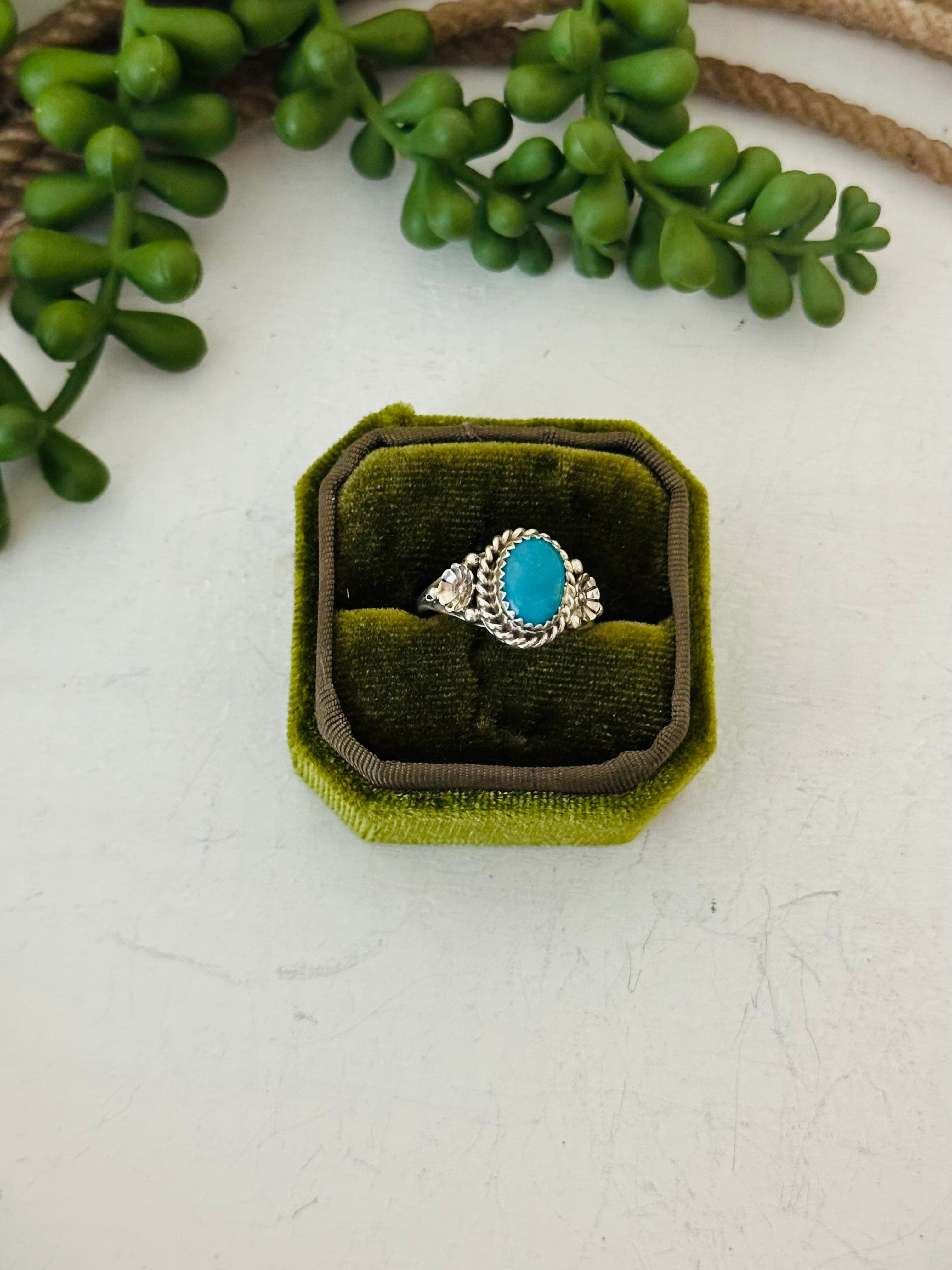 Navajo Made Kingman Turquoise & Sterling Silver Ring