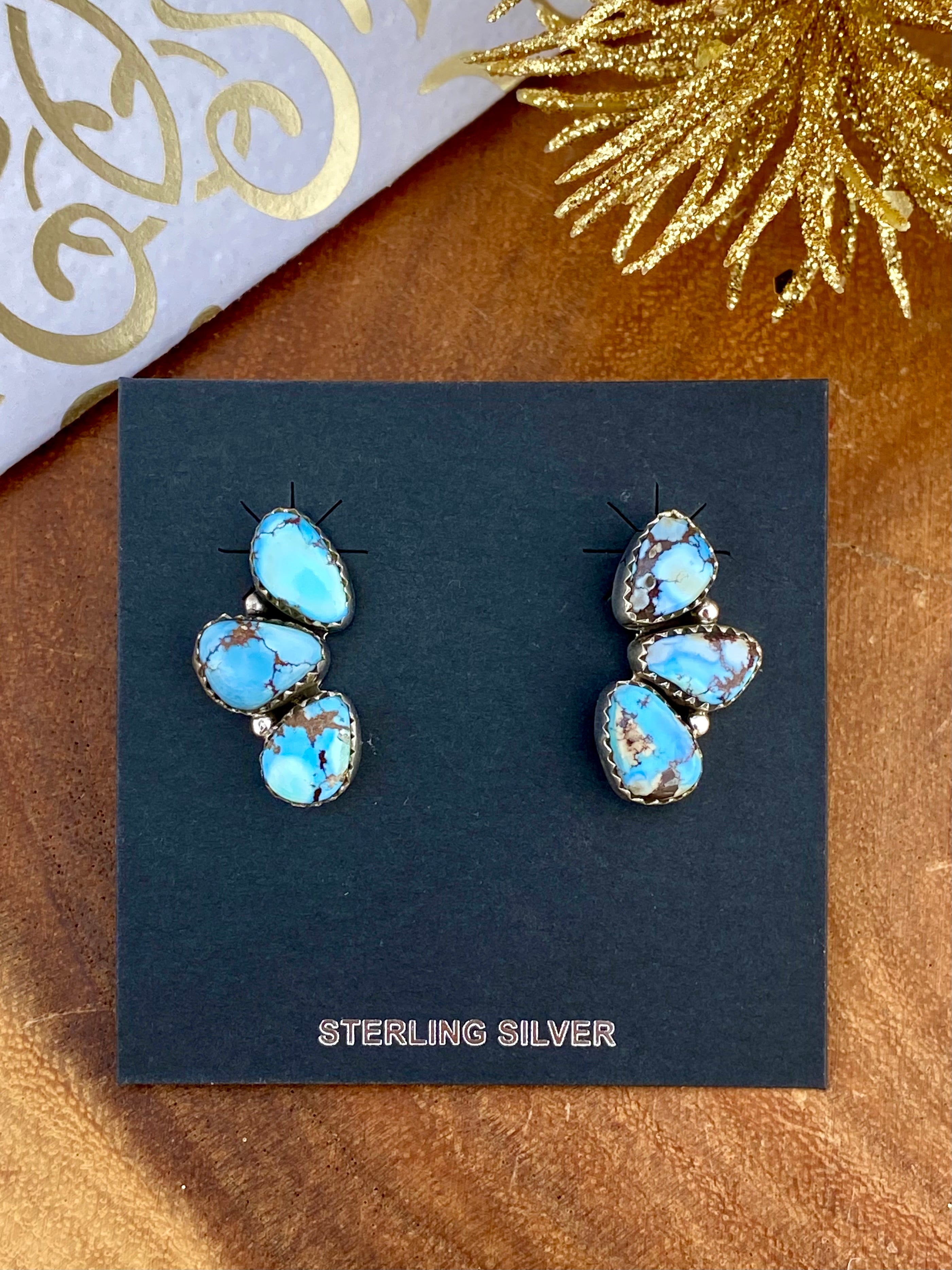 Southwest Handmade Golden Hills Turquoise & Sterling Silver Post Earrings