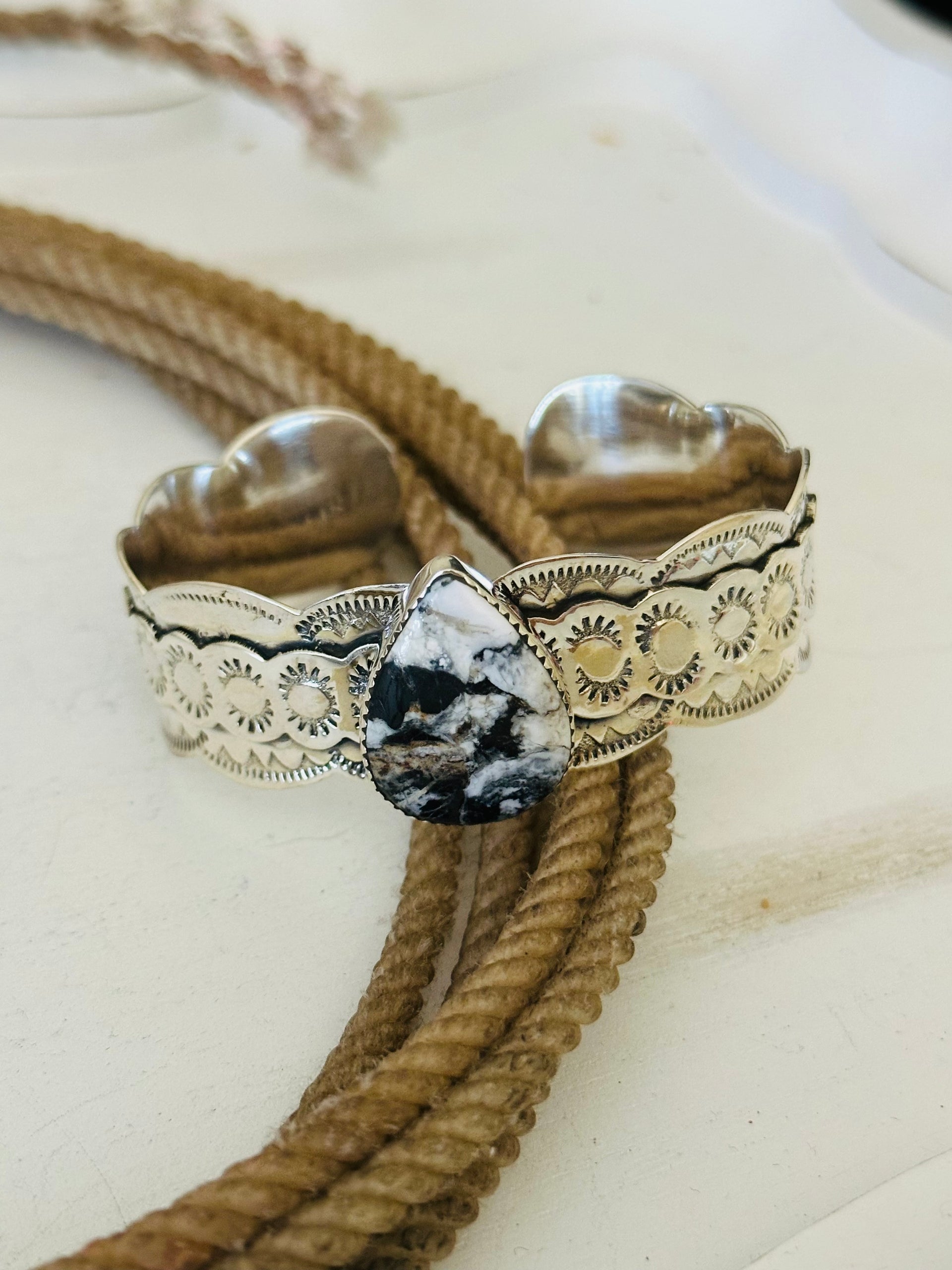 Southwest Made White Buffalo & Sterling Silver Cuff Bracelet