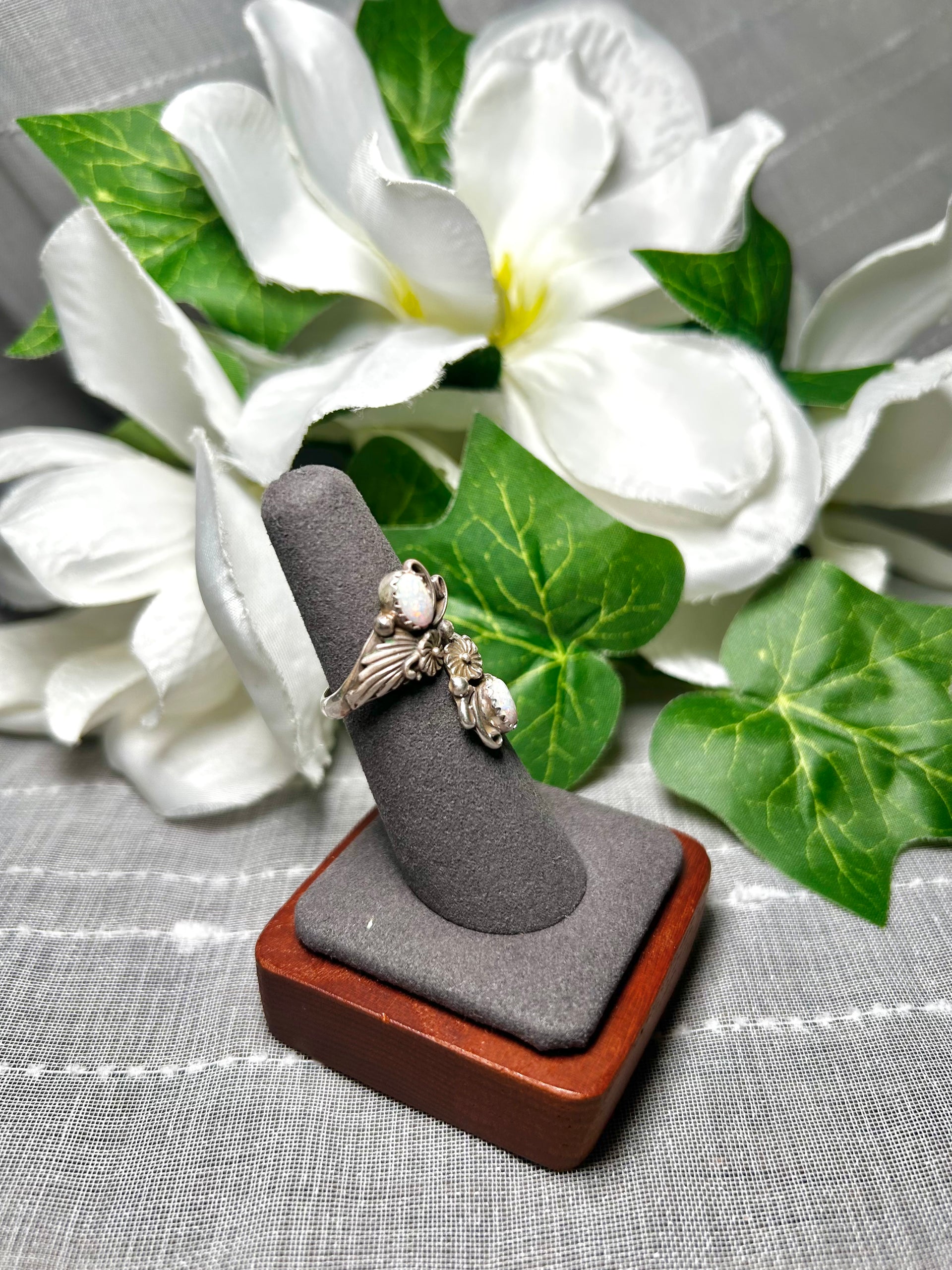 Navajo Made Opal & Sterling Silver Adjustable Ring