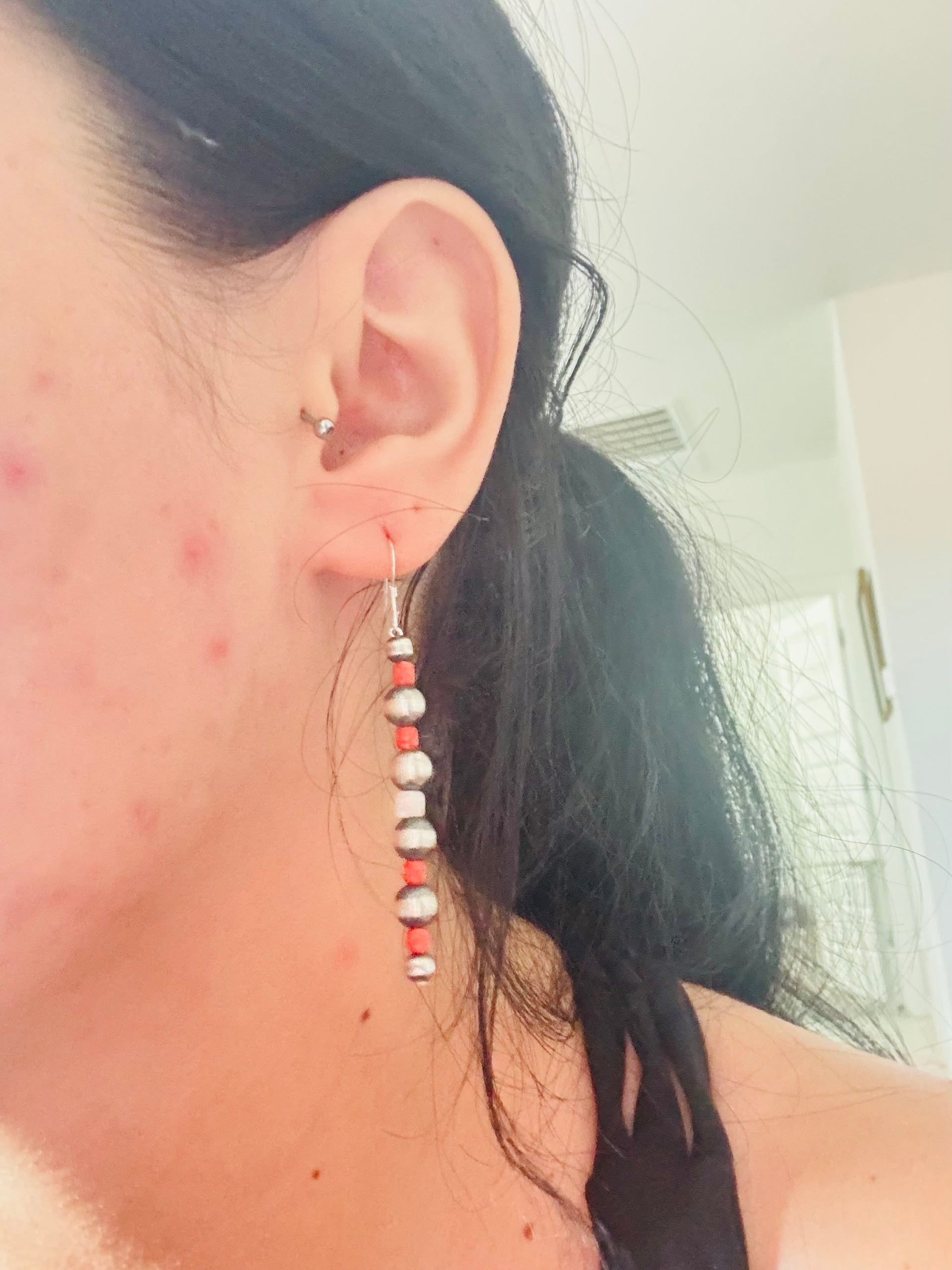 Navajo Strung Opal (Man Made) & Sterling Silver Graduated Pearl Dangle Earrings